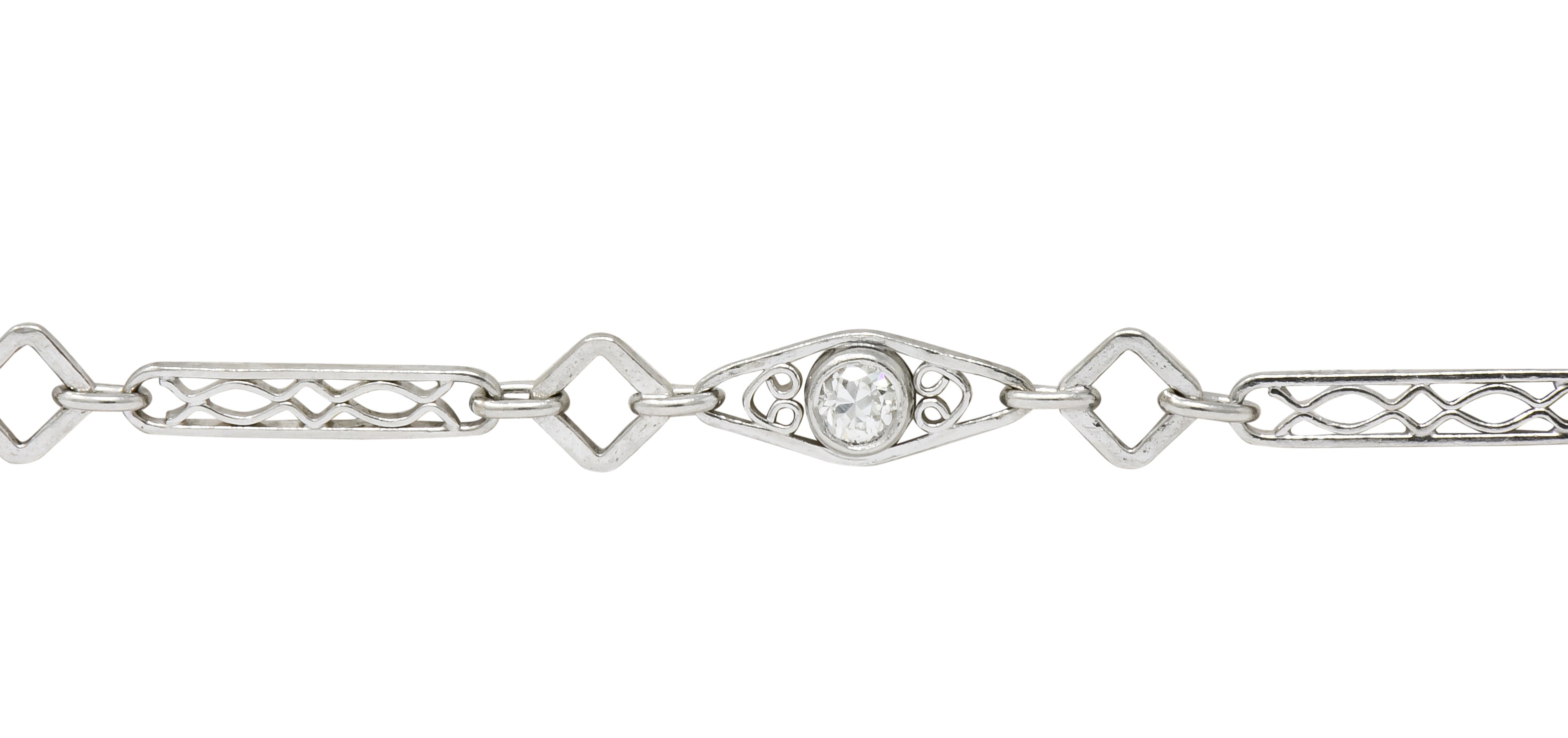 Graceful Art Deco Diamond Platinum Filigree Link Bracelet - Wilson's Estate Jewelry