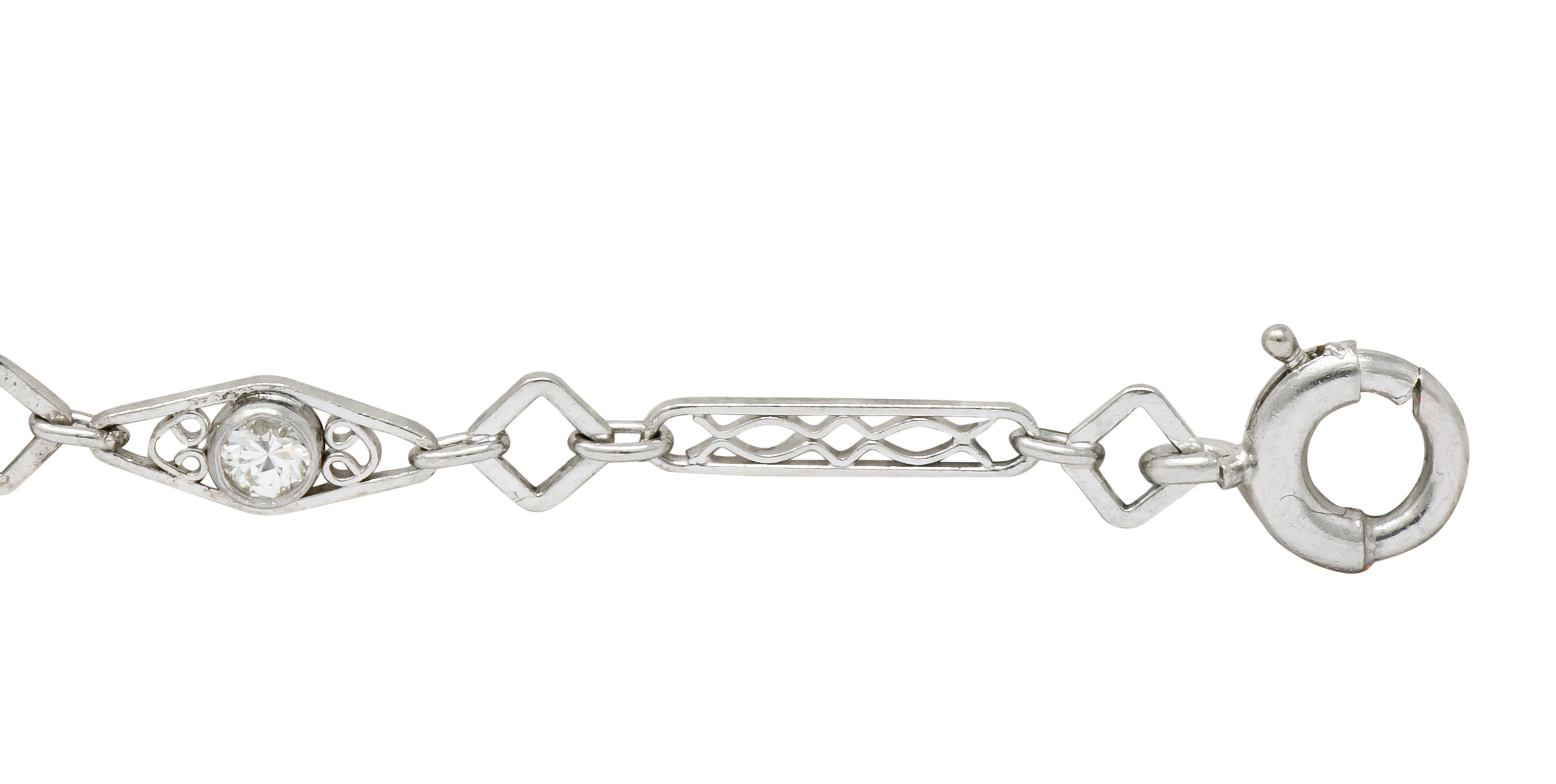 Graceful Art Deco Diamond Platinum Filigree Link Bracelet - Wilson's Estate Jewelry