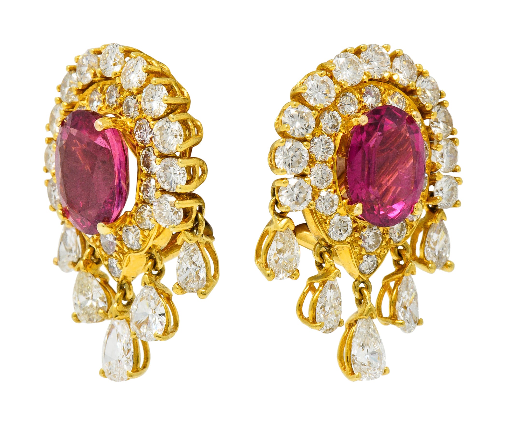 Pink Tourmaline 5.40 CTW Diamond 18 Karat Gold Ear-Clip EarringsEarrings - Wilson's Estate Jewelry