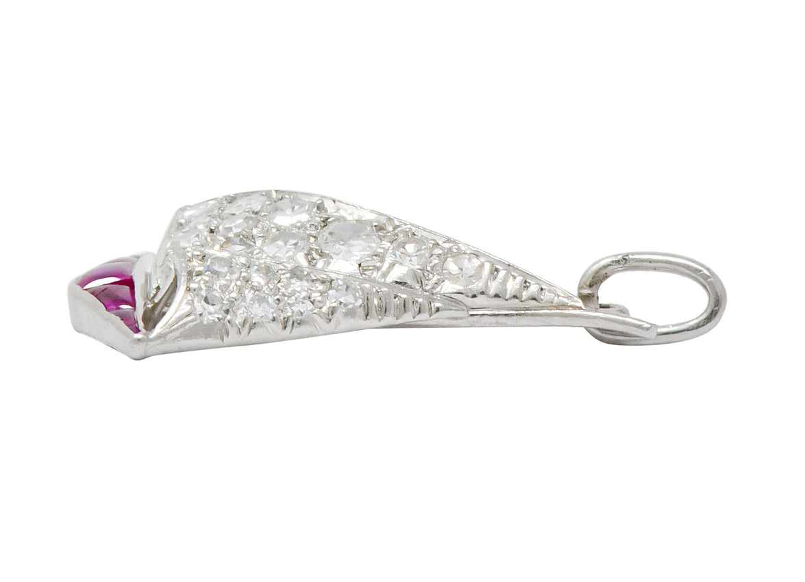Smooth Sailing Art Deco Diamond Ruby Platinum Sailboat Charm - Wilson's Estate Jewelry
