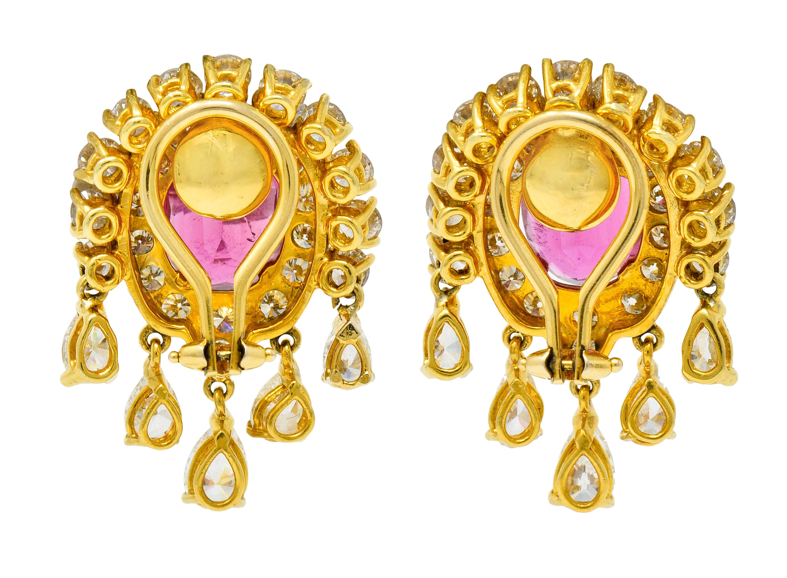 Pink Tourmaline 5.40 CTW Diamond 18 Karat Gold Ear-Clip EarringsEarrings - Wilson's Estate Jewelry