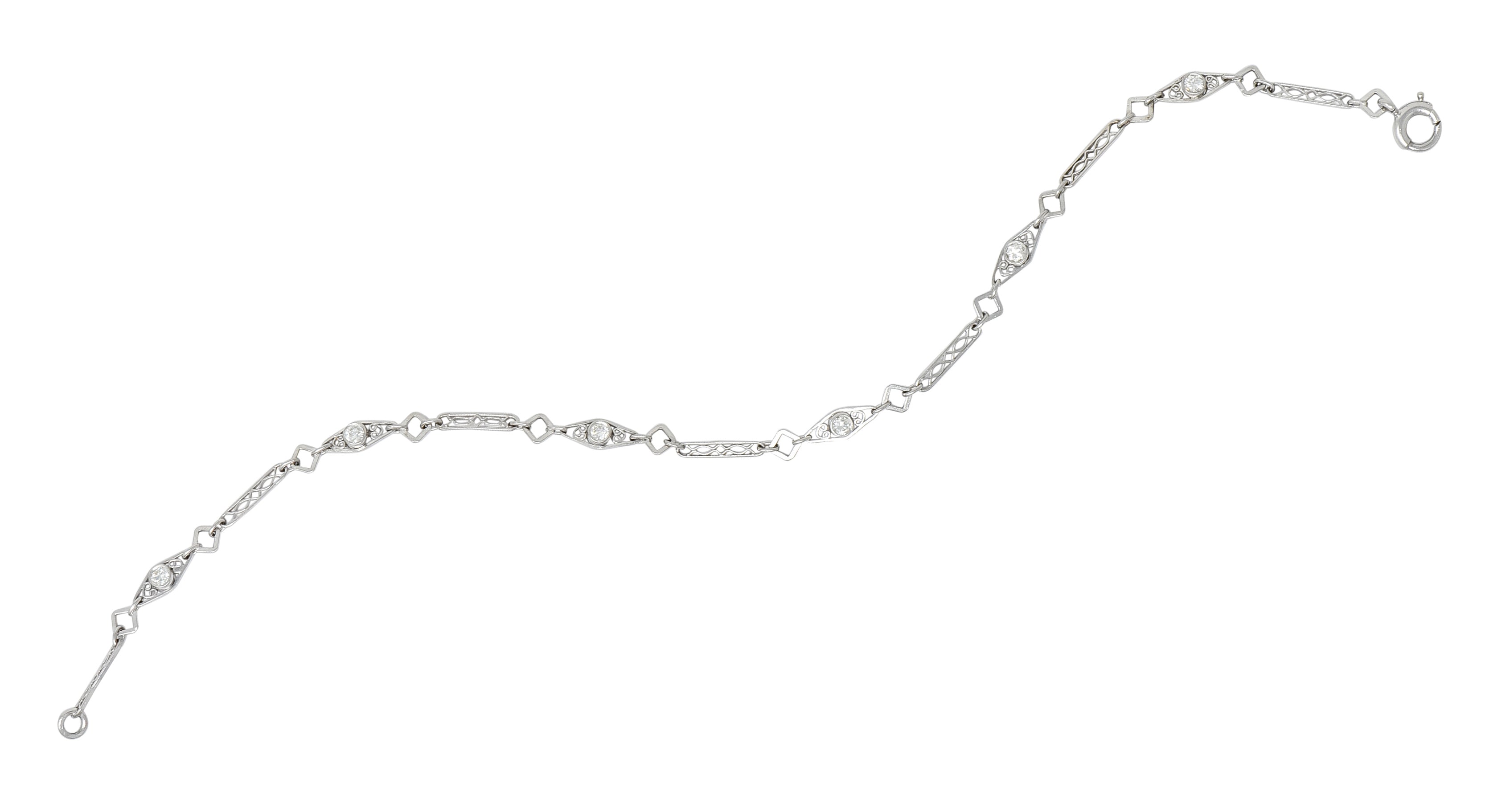 Graceful Art Deco Diamond Platinum Filigree Link Bracelet - Wilson's Estate Jewelry