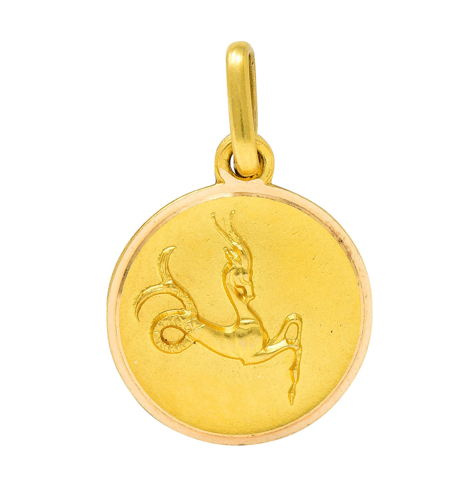 1970's Italian Vintage 18 Karat Gold Framed Capricorn Zodiac Charmcharm - Wilson's Estate Jewelry
