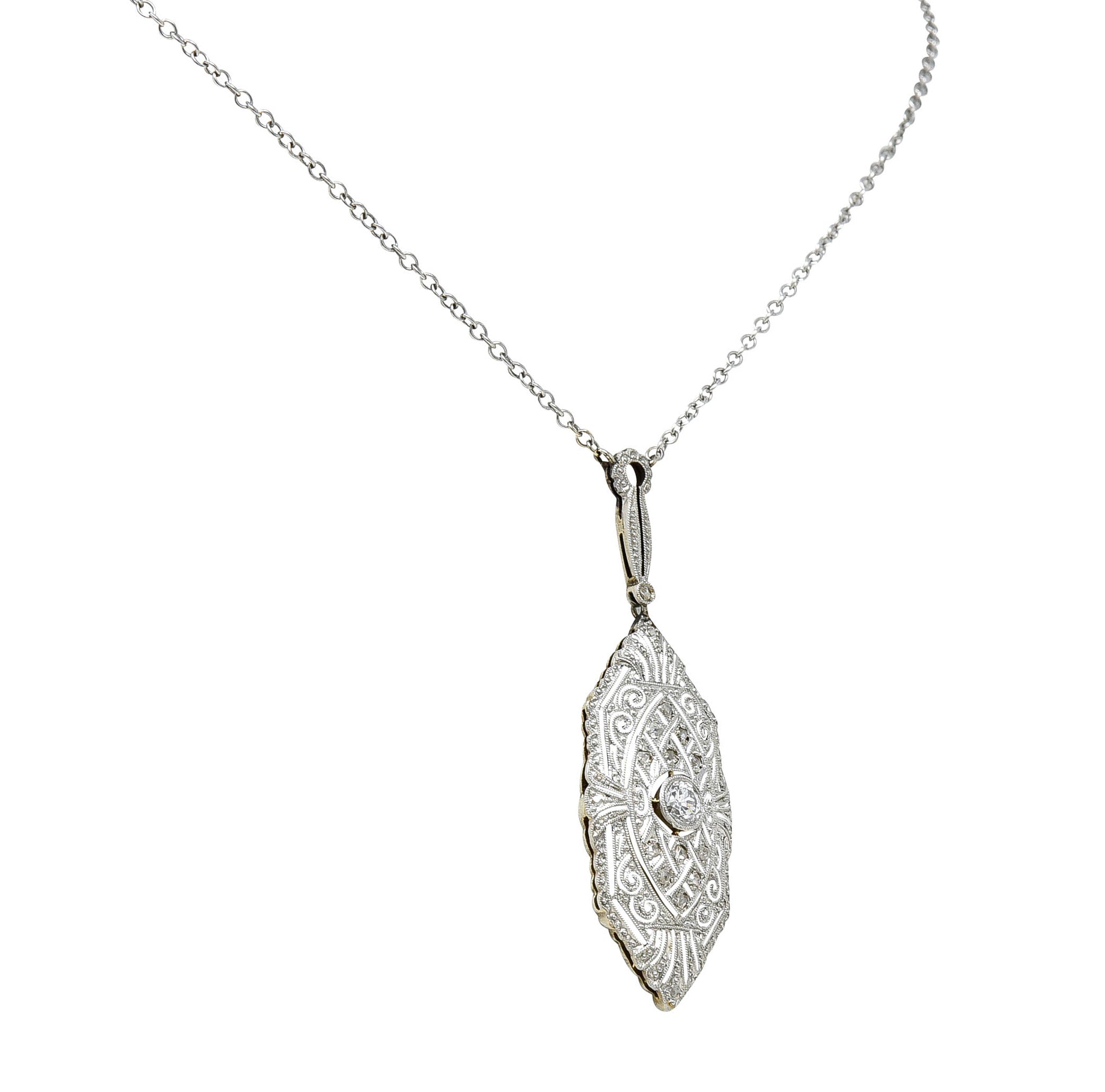 1920's Art Deco Diamond Platinum-Topped 14 Karat White Gold Drop NecklaceNecklace - Wilson's Estate Jewelry