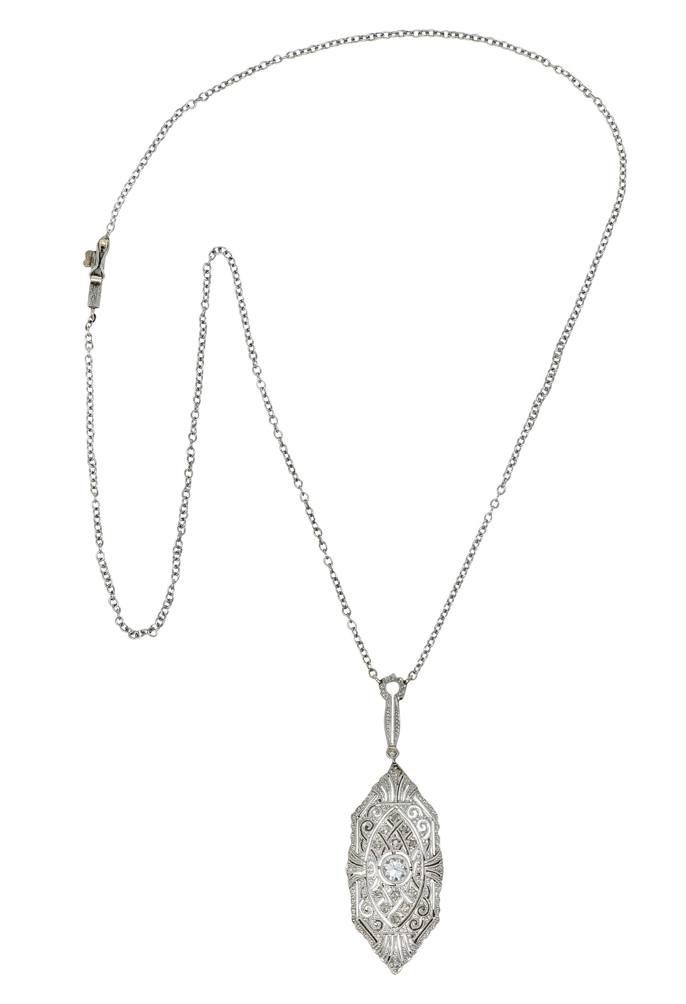 1920's Art Deco Diamond Platinum-Topped 14 Karat White Gold Drop NecklaceNecklace - Wilson's Estate Jewelry