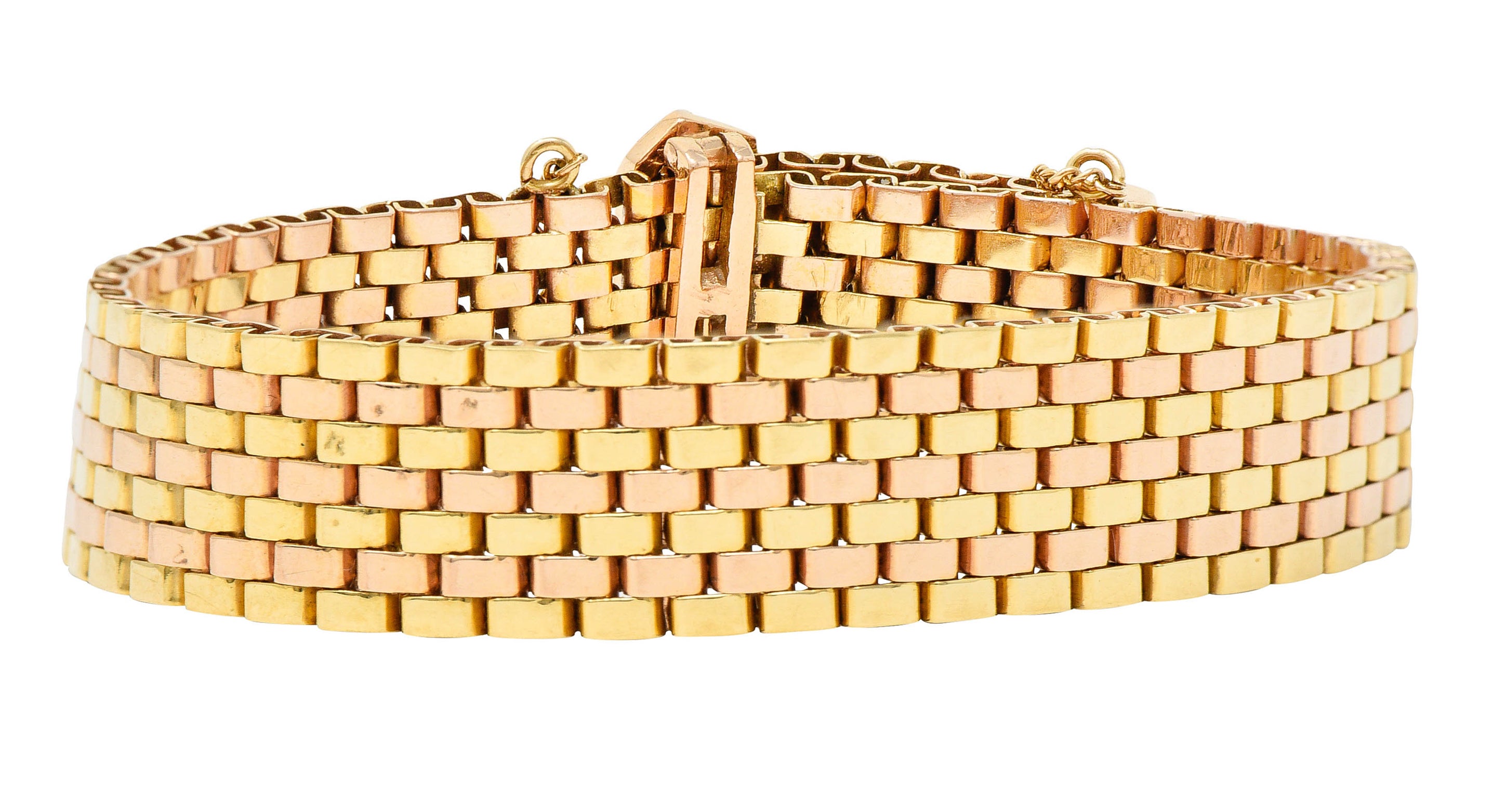 1940's Retro Ruby 14 Karat Two-Tone Gold Buckle Braceletbracelet - Wilson's Estate Jewelry