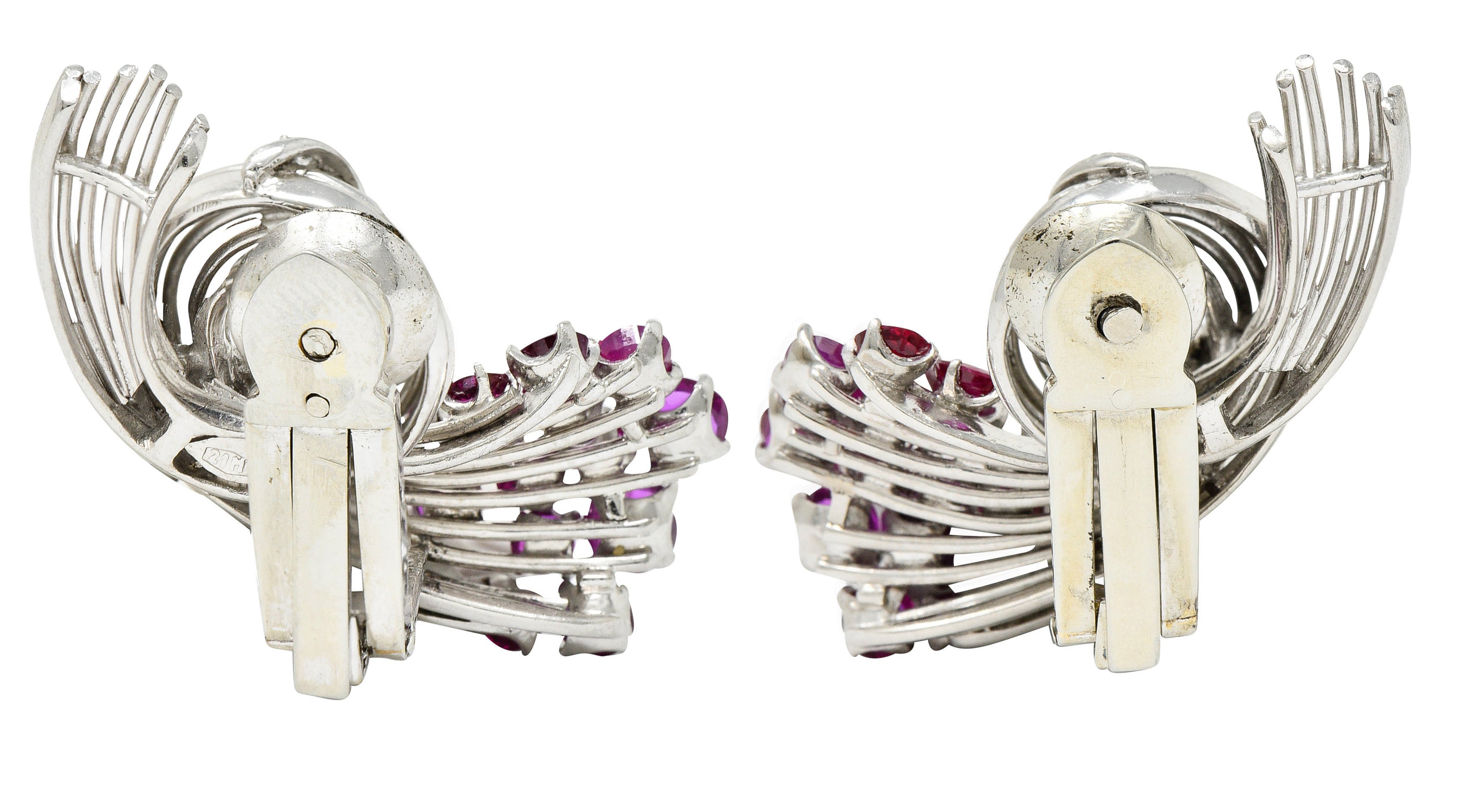 Retro 4.65 CTW Ruby Diamond Platinum Spiraling Ear-Clip EarringsEarrings - Wilson's Estate Jewelry