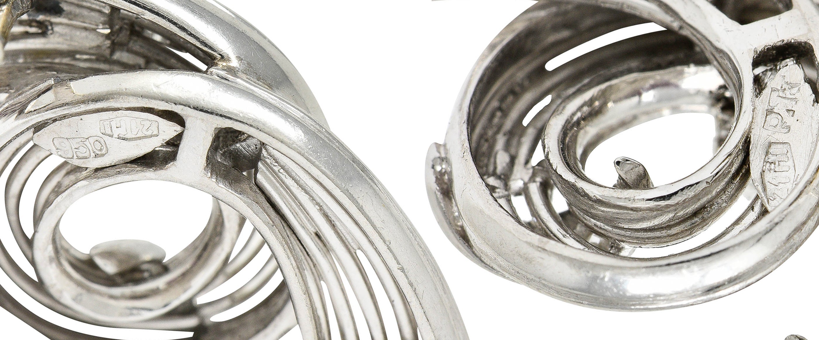 Retro 4.65 CTW Ruby Diamond Platinum Spiraling Ear-Clip EarringsEarrings - Wilson's Estate Jewelry