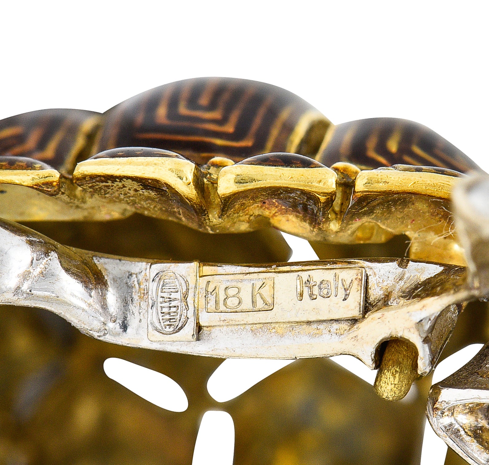 1960's UnoAErre Vintage Italian Diamond Guilloche Enamel Turtle Brooch Wilson's Estate Jewelry