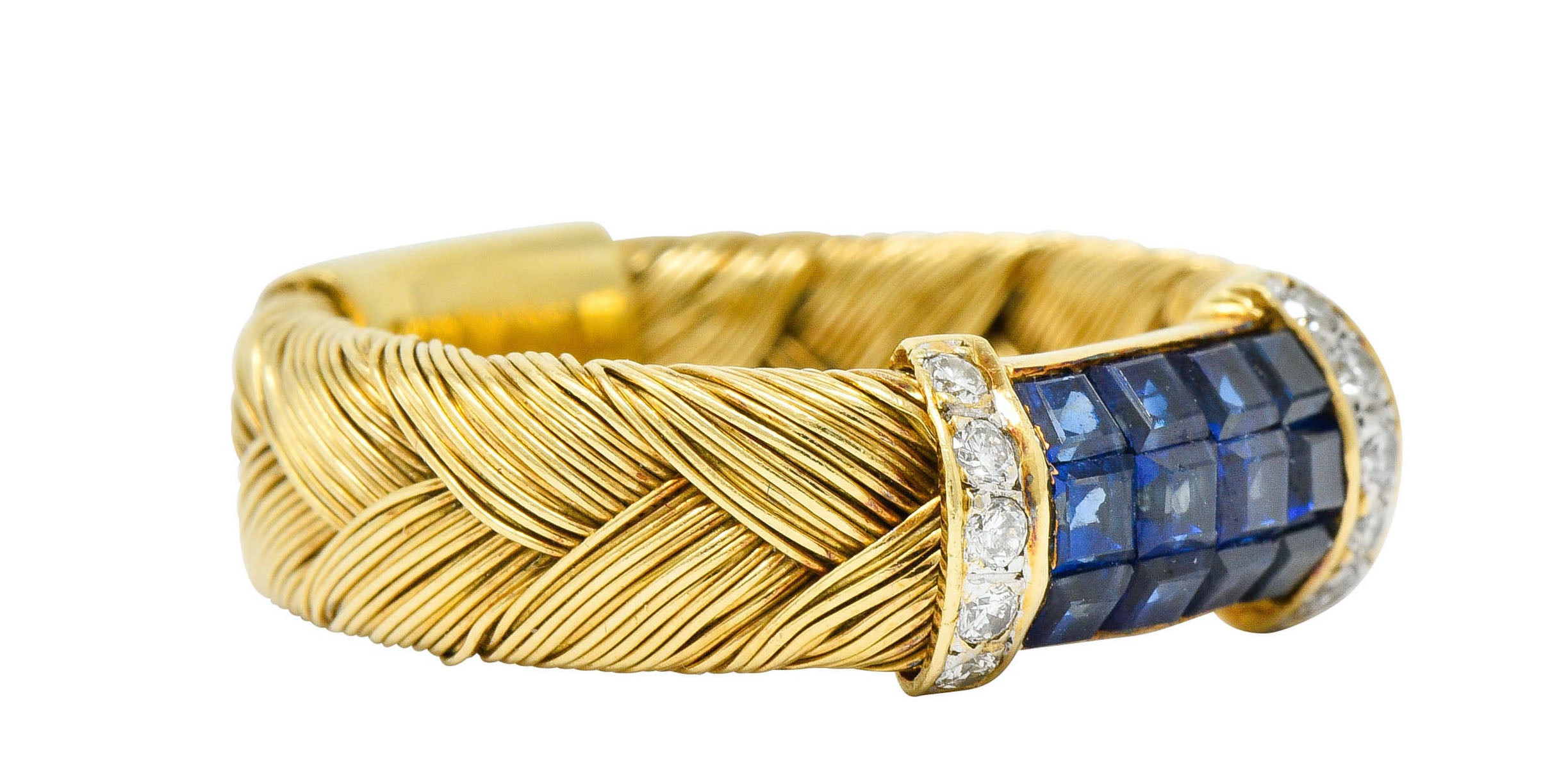 Vintage 0.87 CTW Sapphire Diamond 18 Karat Gold Wheat Band RingRing - Wilson's Estate Jewelry