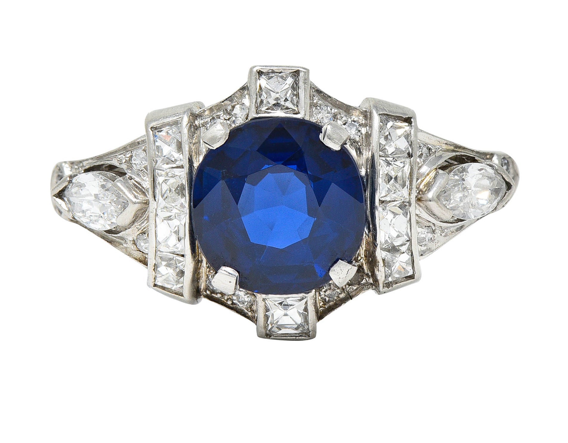 1930's Art Deco 2.95 CTW Sapphire Diamond Platinum Dinner RingRing - Wilson's Estate Jewelry