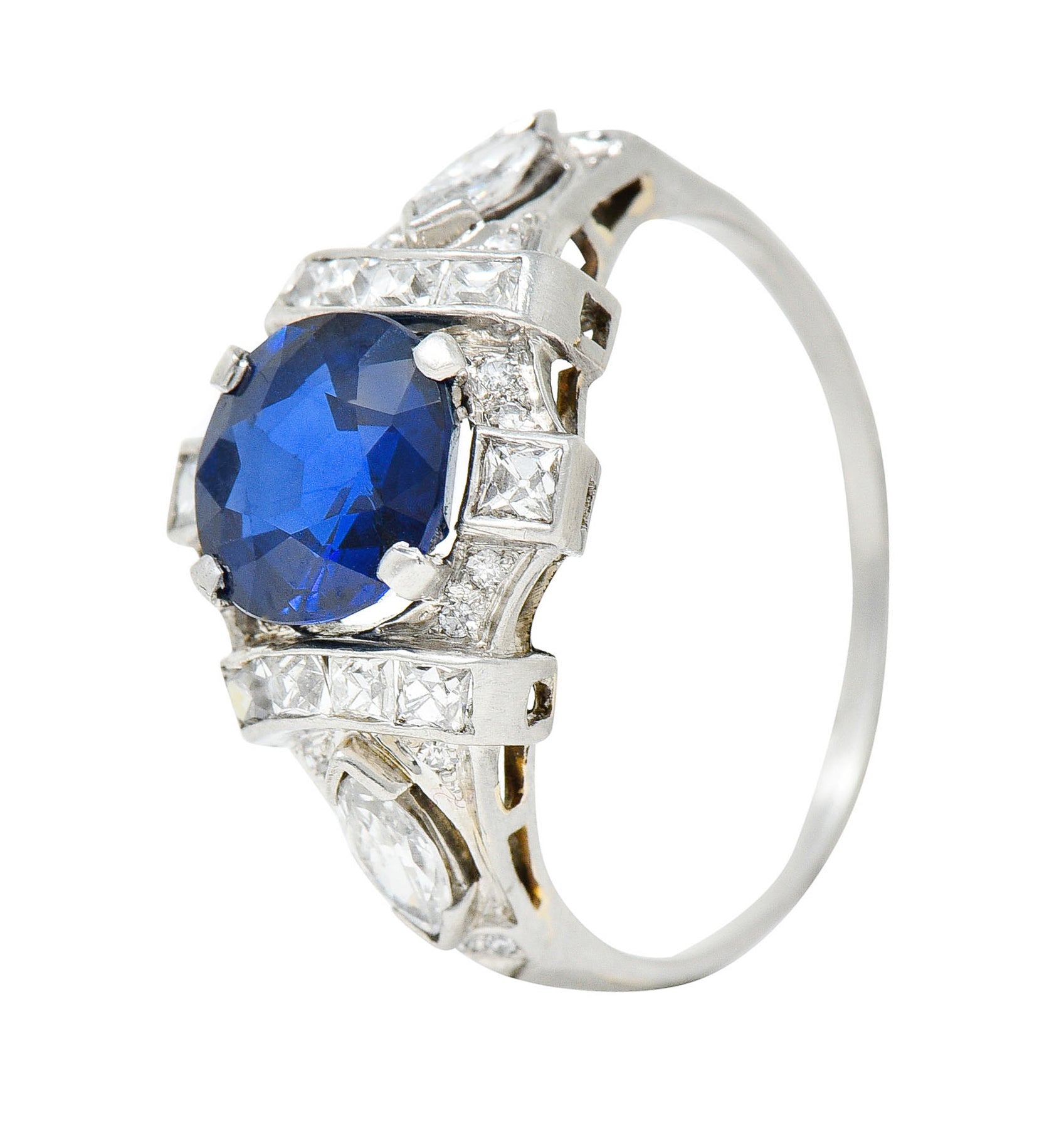 1930's Art Deco 2.95 CTW Sapphire Diamond Platinum Dinner RingRing - Wilson's Estate Jewelry