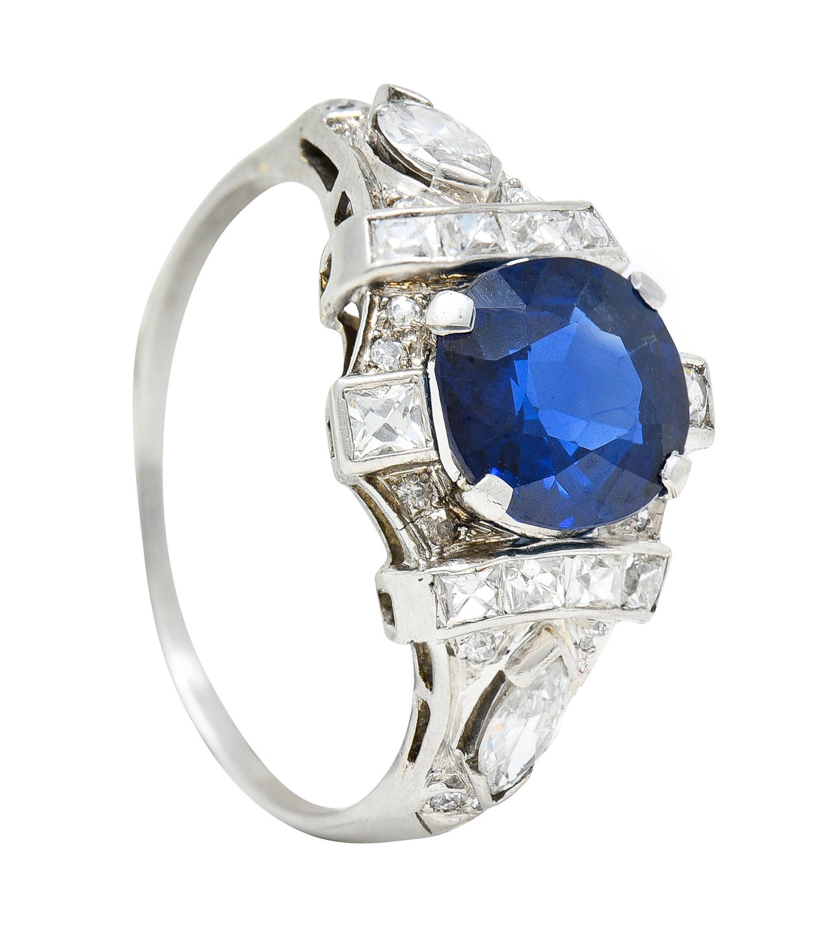 1930's Art Deco 2.95 CTW Sapphire Diamond Platinum Dinner RingRing - Wilson's Estate Jewelry
