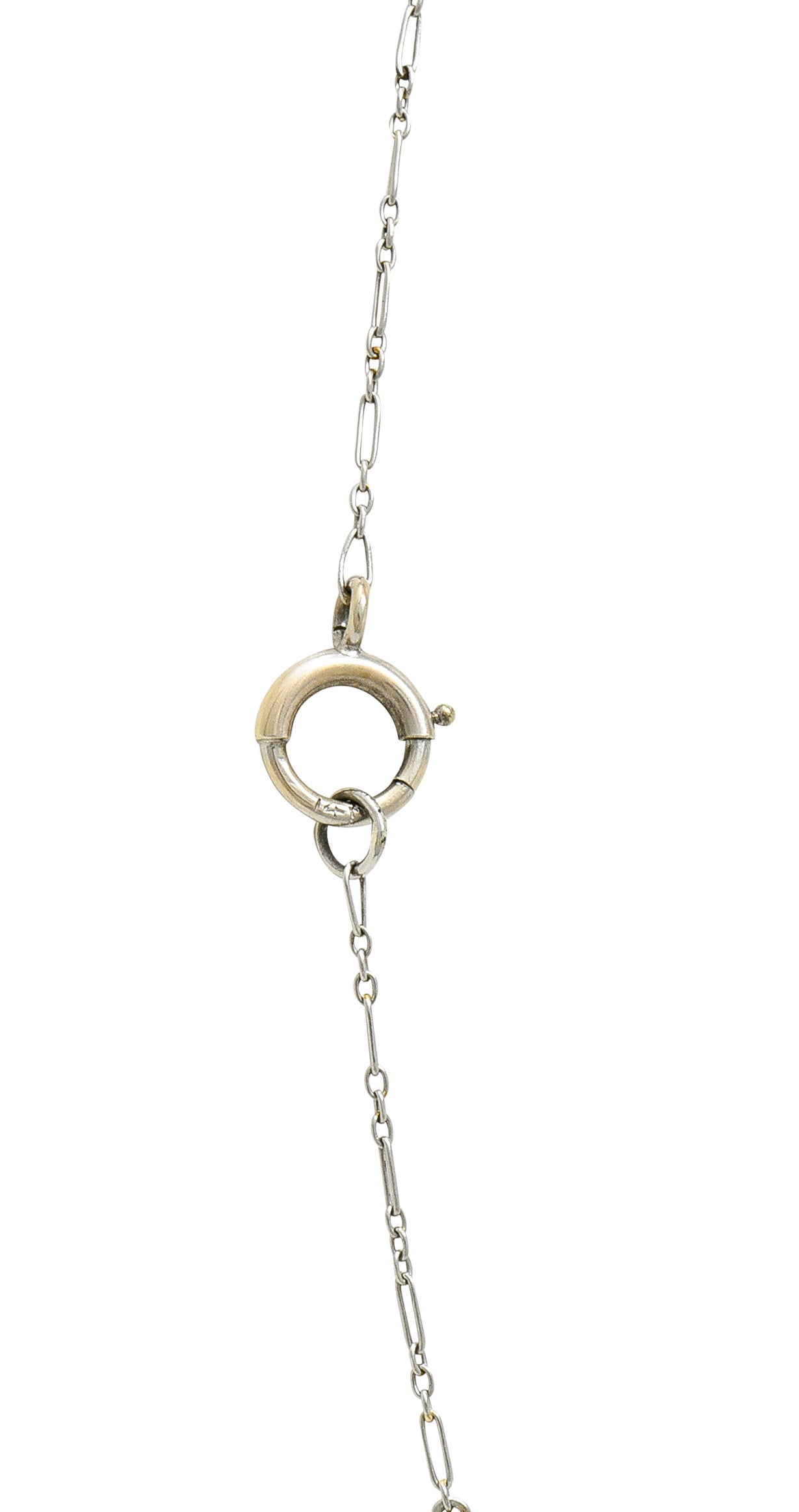 Edwardian Aquamarine Diamond Pearl Platinum-Topped 14 Karat Yellow Gold Heart Antique Pendant Station Necklace Wilson's Estate Jewelry