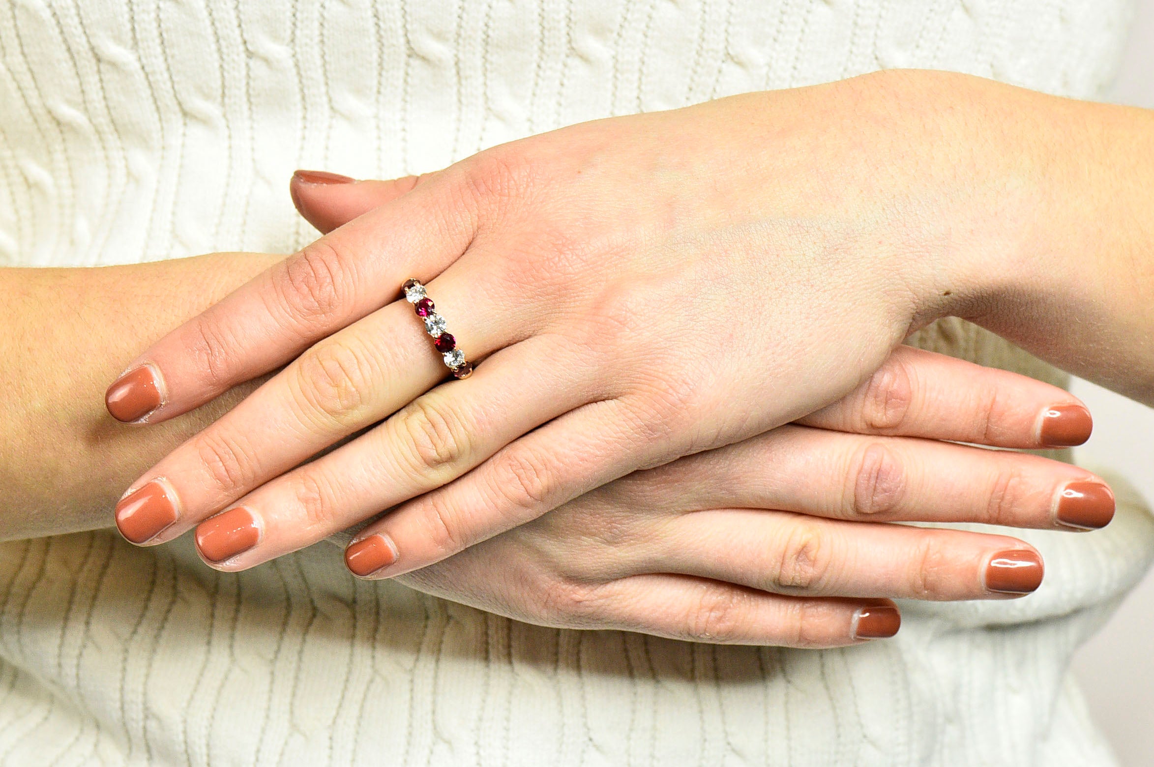 Vintage 1.92 CTW Diamond Ruby 18 Karat Rose Gold Band RingRing - Wilson's Estate Jewelry