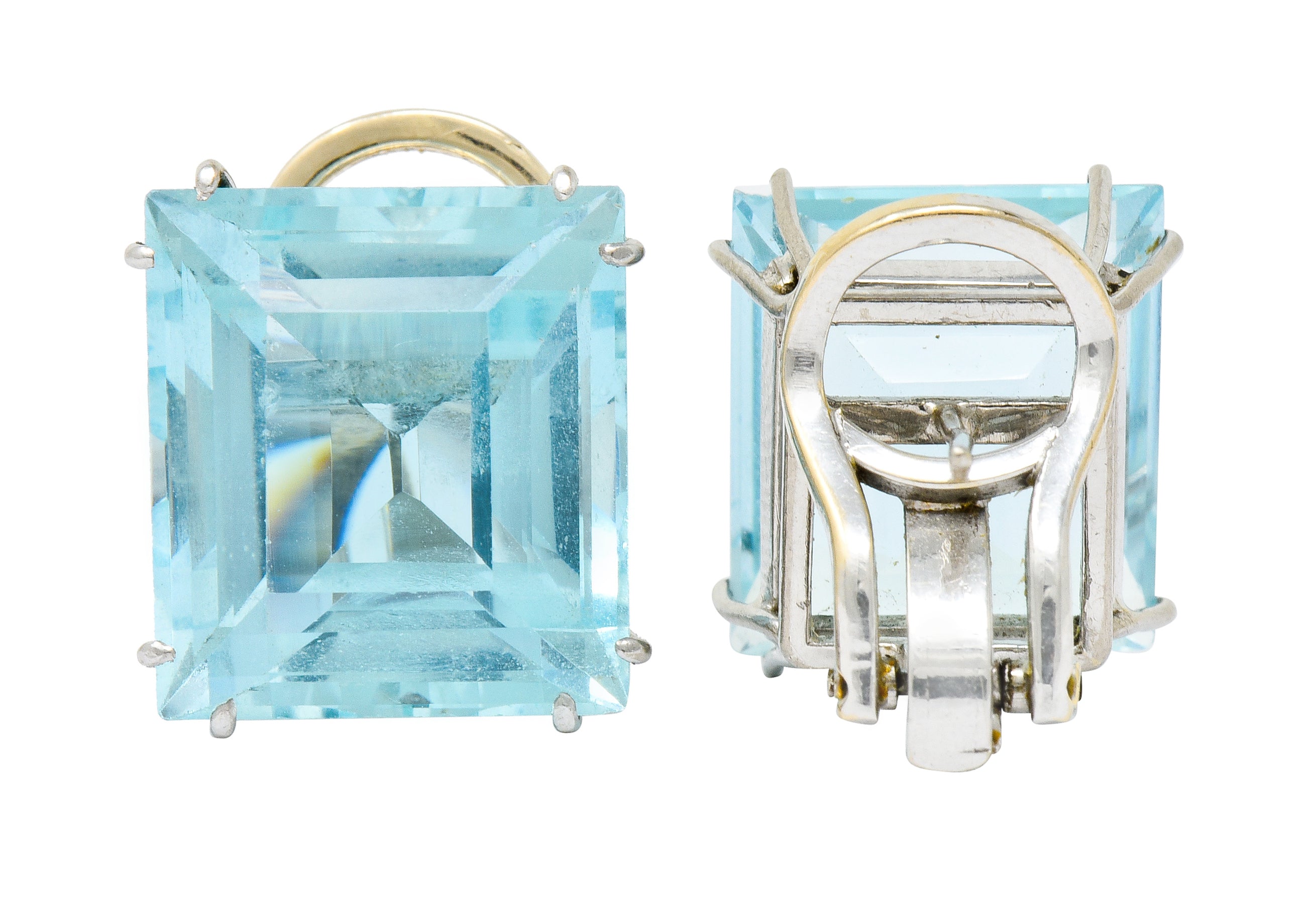 1960's Vintage 30.10 CTW Aquamarine Platinum Bold Gemstone Earrings - Wilson's Estate Jewelry