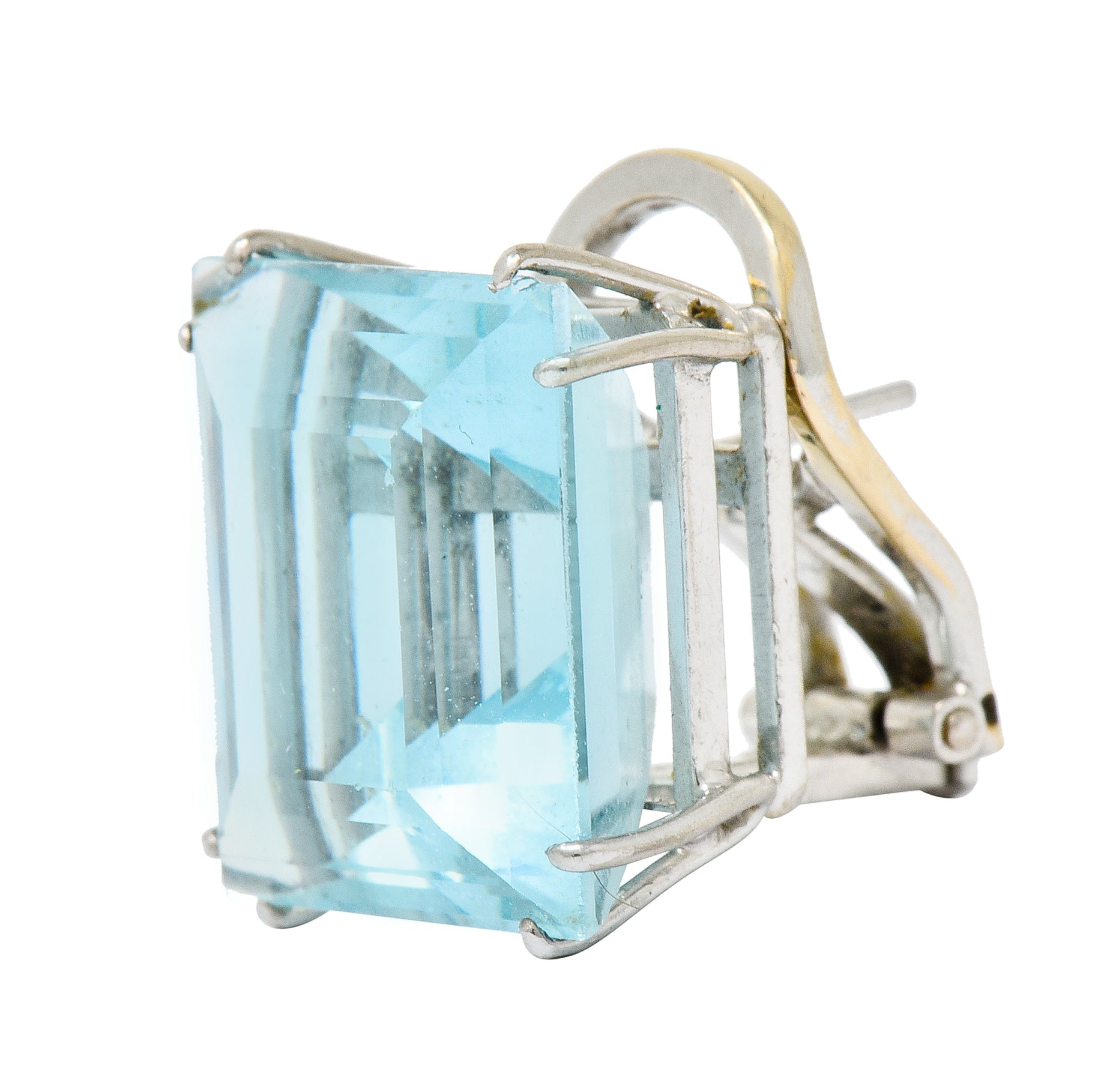 1960's Vintage 30.10 CTW Aquamarine Platinum Bold Gemstone Earrings - Wilson's Estate Jewelry