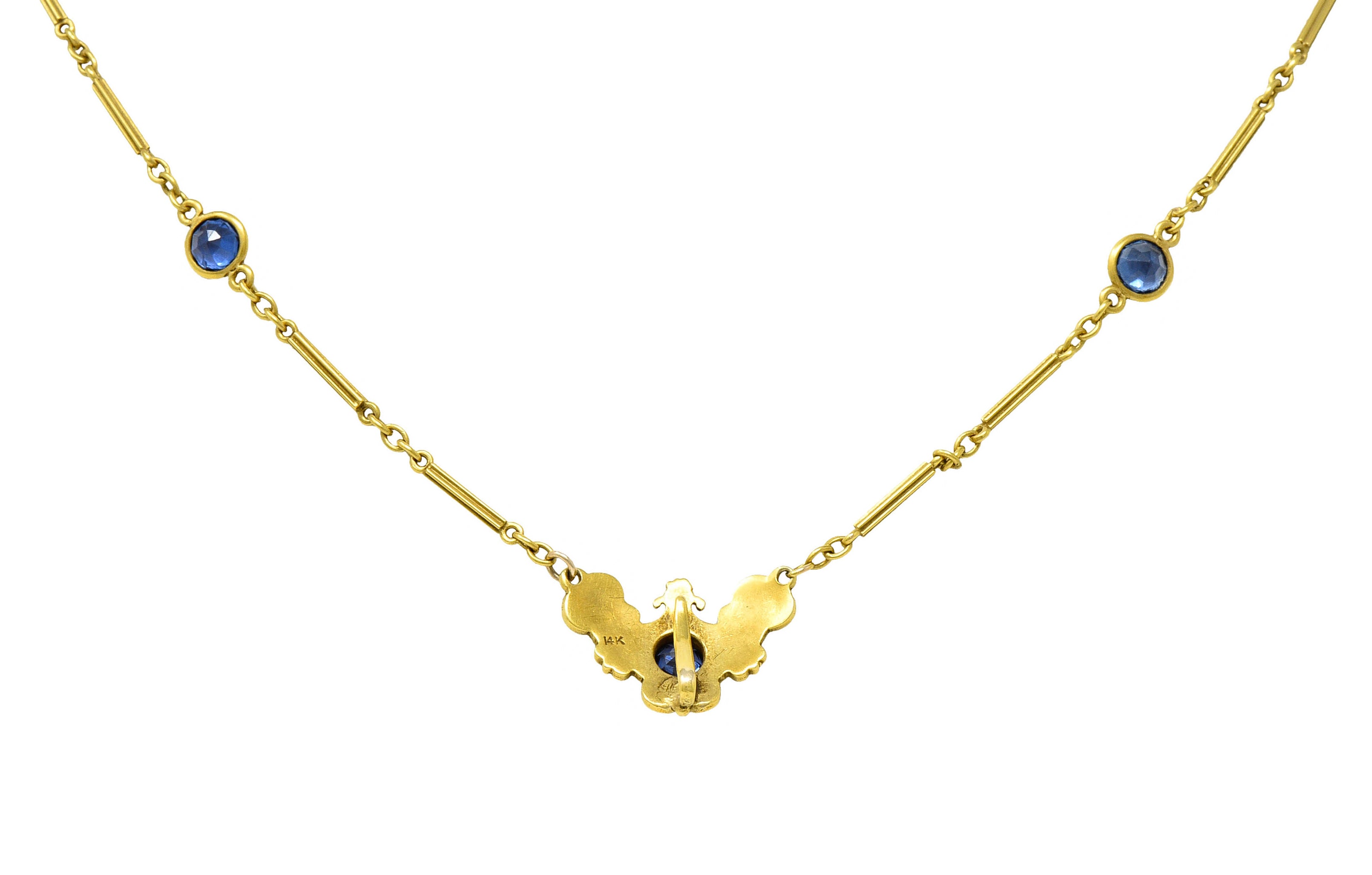 Art Nouveau Sapphire Enamel 14 Karat Gold Station NecklaceNecklace - Wilson's Estate Jewelry