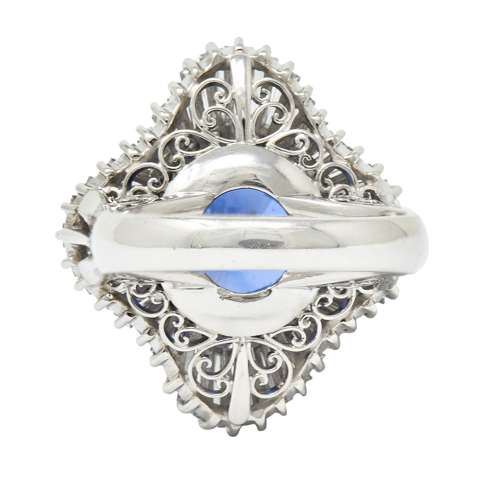 No Heat 9.59 CTW Ceylon Sapphire Diamond Platinum Ballerina Halo Ring AGLRing - Wilson's Estate Jewelry