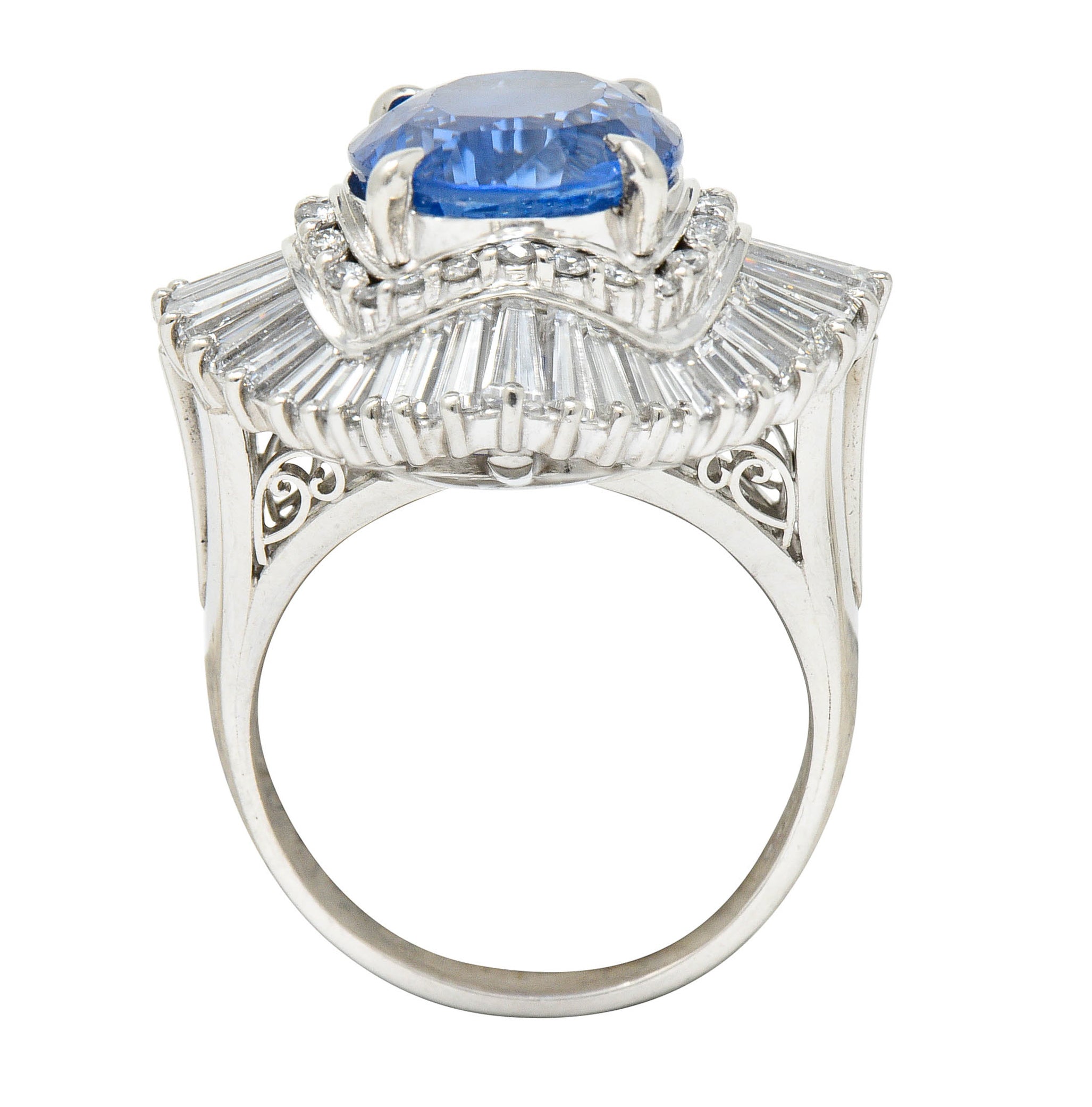 No Heat 9.59 CTW Ceylon Sapphire Diamond Platinum Ballerina Halo Ring AGLRing - Wilson's Estate Jewelry