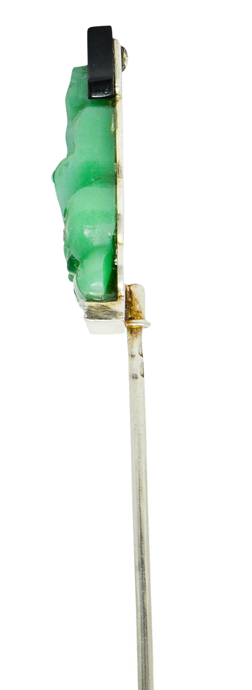 French Art Deco Jade Onyx Diamond 18 Karat White Gold Jabot StickpinStick Pin - Wilson's Estate Jewelry