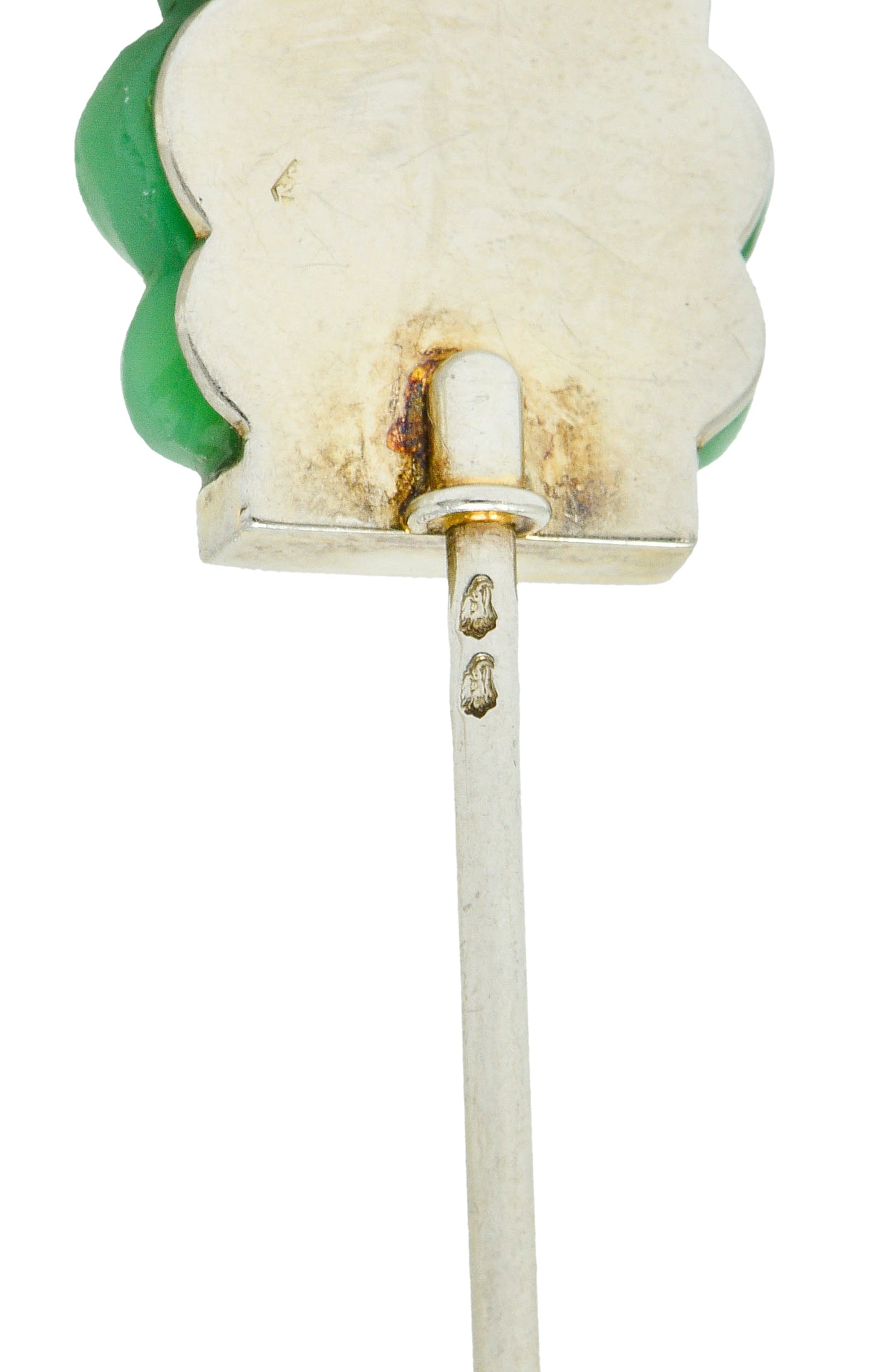 French Art Deco Jade Onyx Diamond 18 Karat White Gold Jabot StickpinStick Pin - Wilson's Estate Jewelry