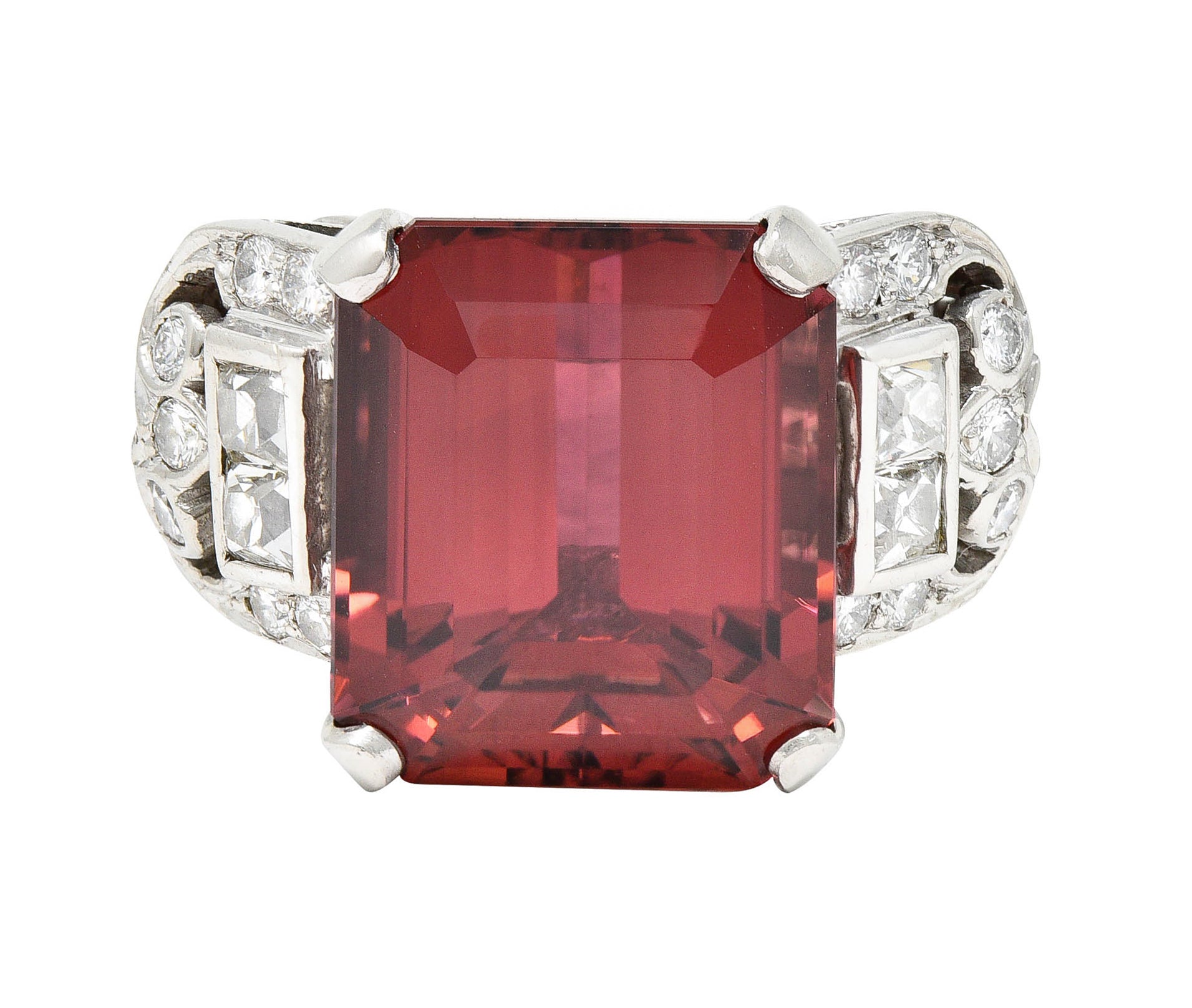 1950's Mid-Century Rubellite Diamond Palladium Cocktail RingRing - Wilson's Estate Jewelry