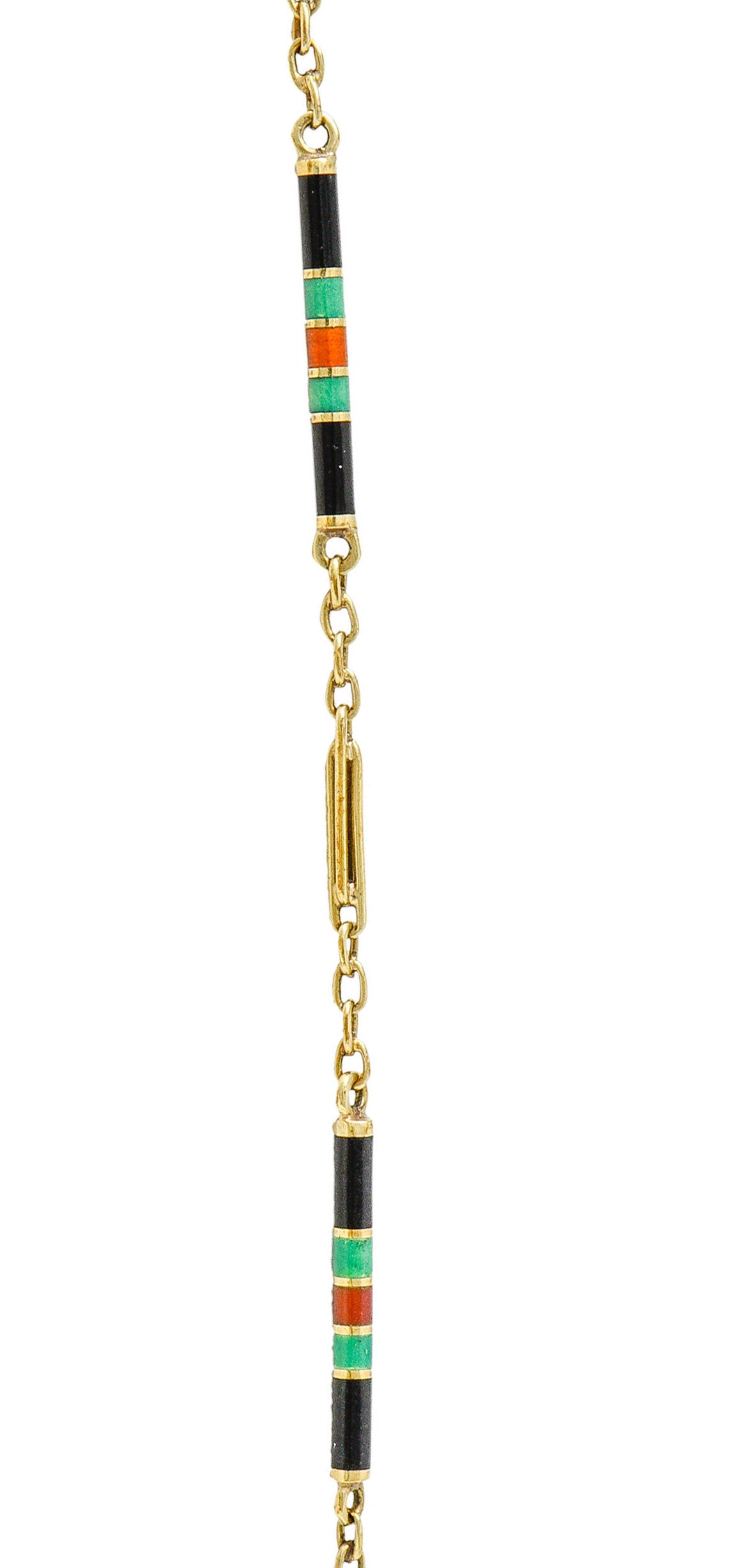 Substantial Art Deco Citrine Pearl Enamel 14 Karat Gold Statement Sautoir NecklaceNecklace - Wilson's Estate Jewelry