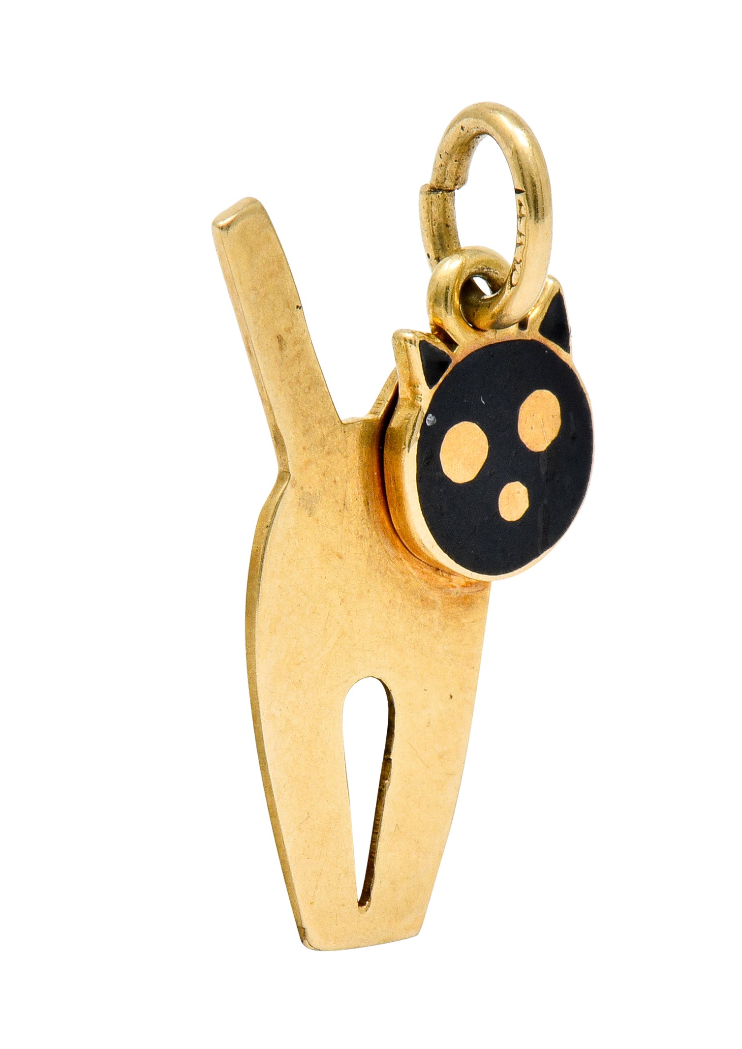 Art Nouveau Enamel 14 Karat Gold Articulated Cat Charm - Wilson's Estate Jewelry
