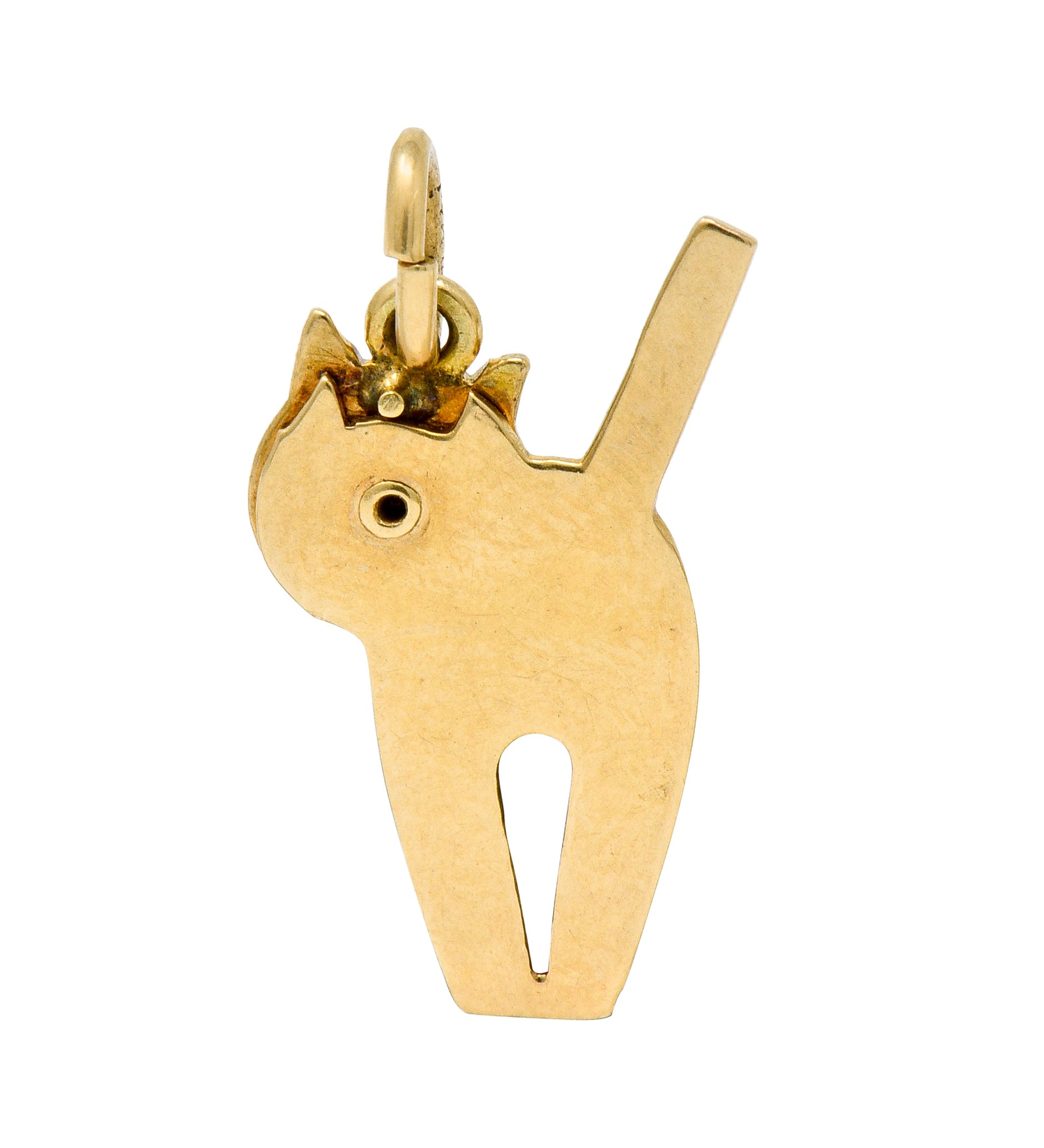 Art Nouveau Enamel 14 Karat Gold Articulated Cat Charm - Wilson's Estate Jewelry