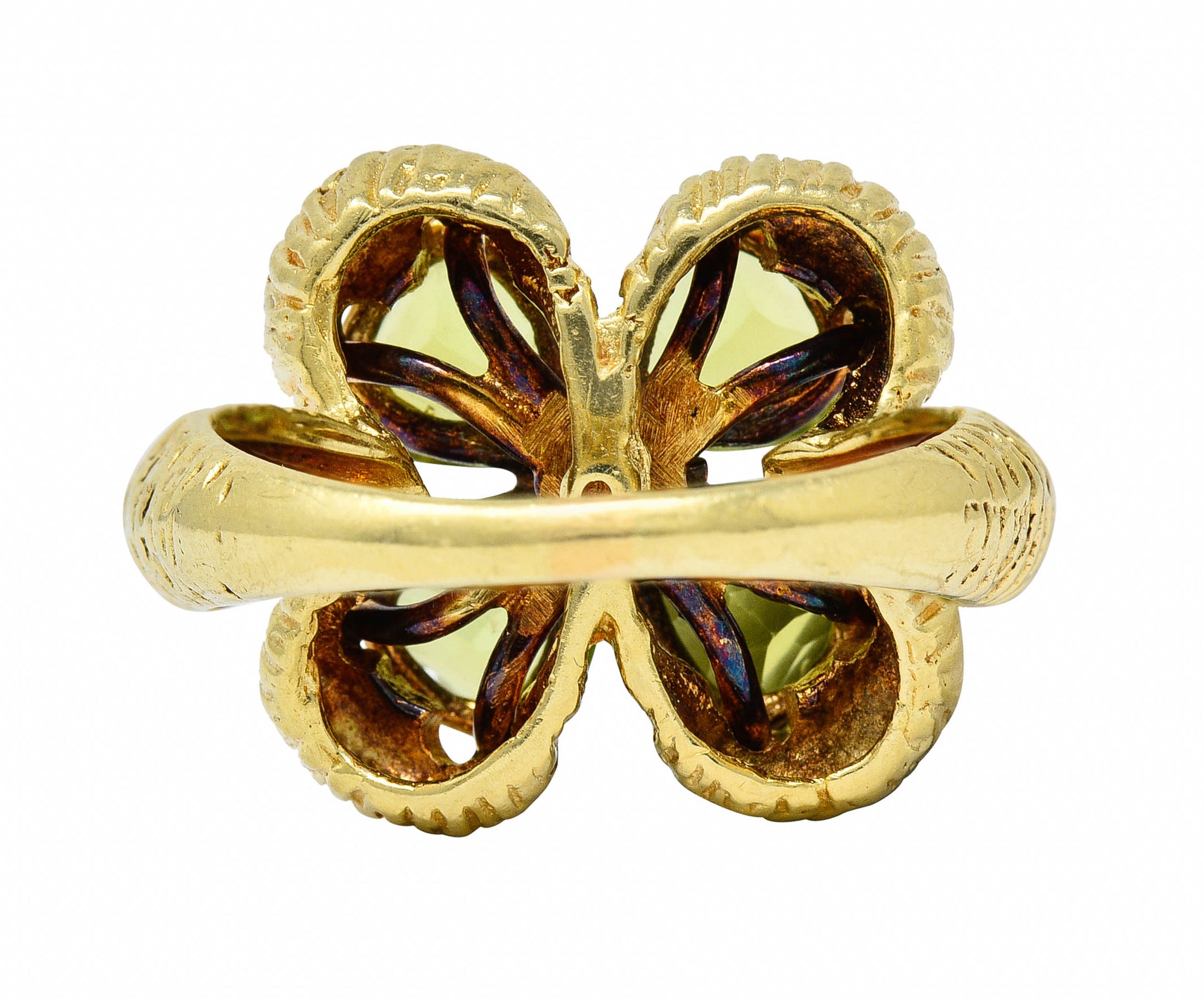 David Trabich 1980's Vintage 2.90 CTW Peridot Diamond 14 Karat Gold Clover RingRing - Wilson's Estate Jewelry