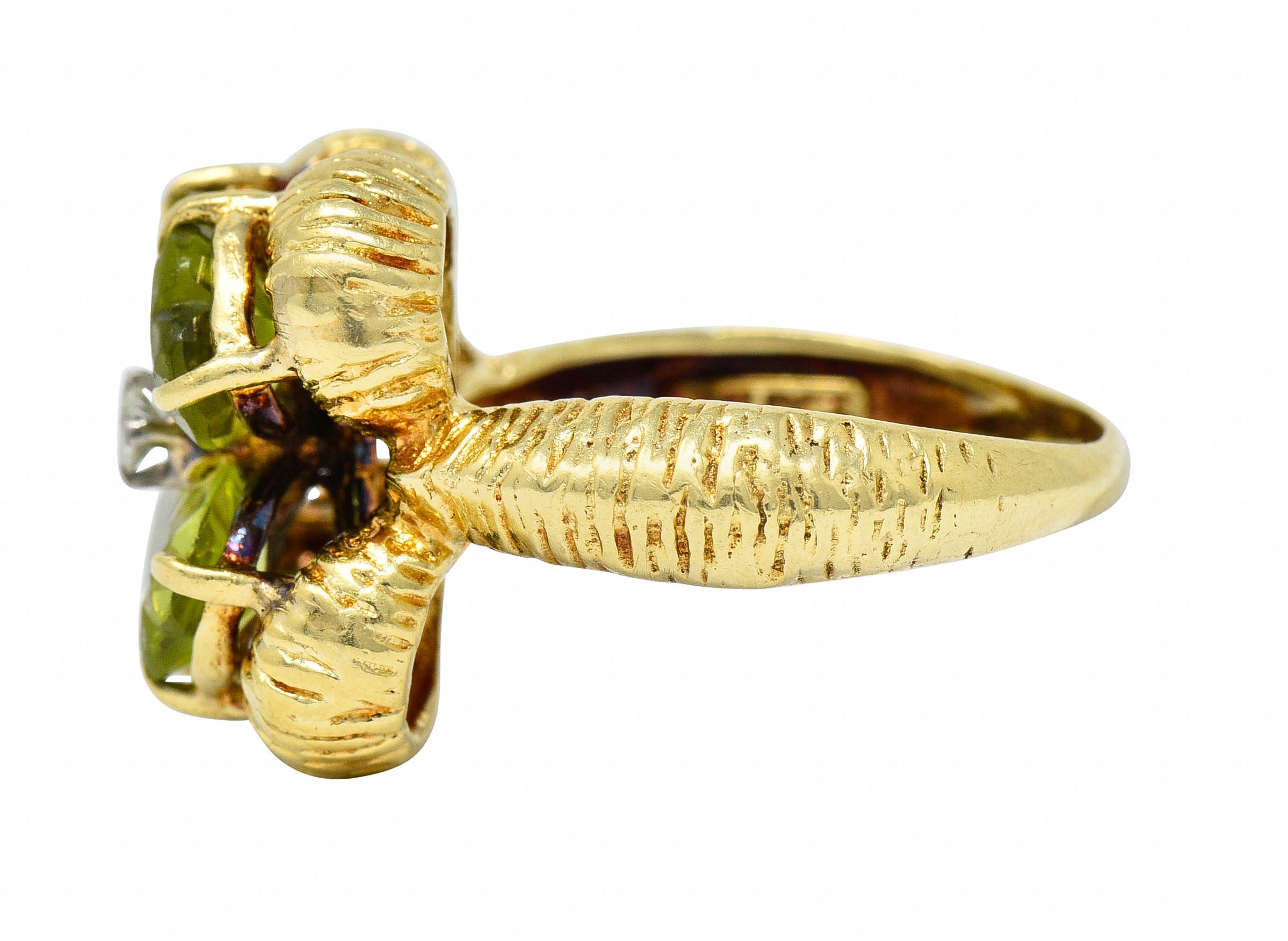 David Trabich 1980's Vintage 2.90 CTW Peridot Diamond 14 Karat Gold Clover RingRing - Wilson's Estate Jewelry