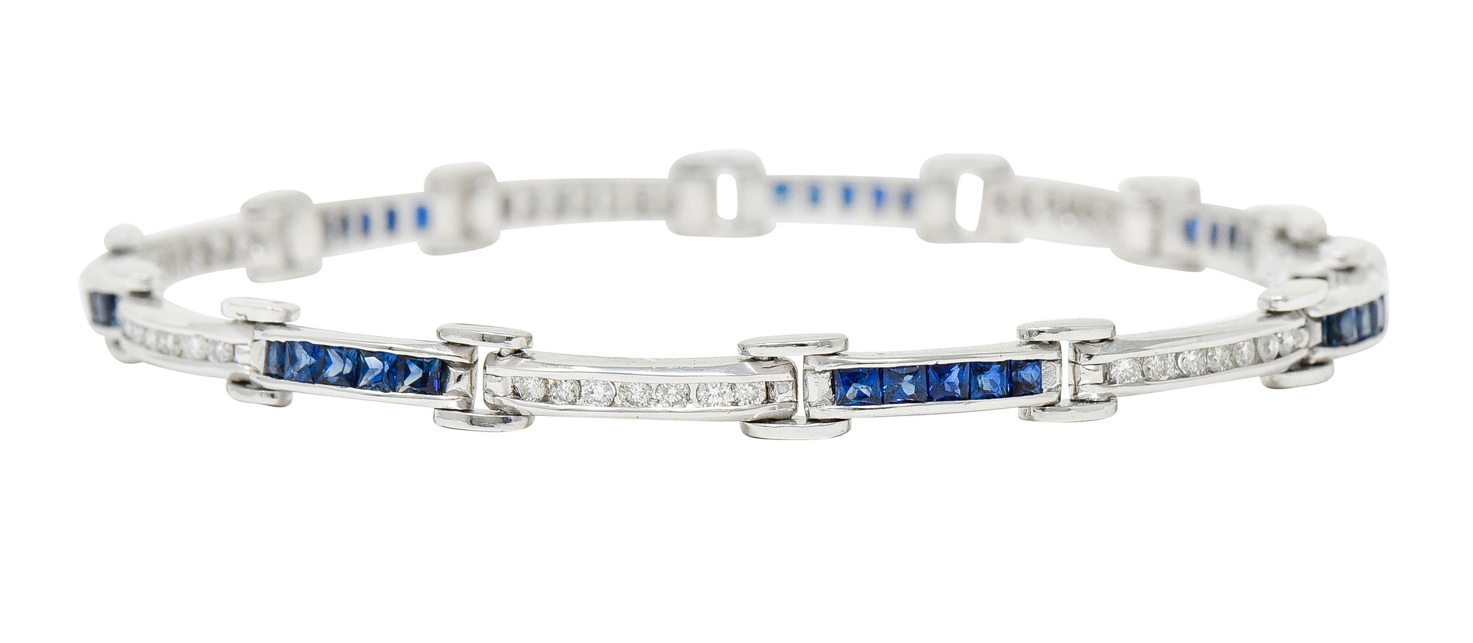 Vintage Sapphire Diamond Platinum Link Braceletbracelet - Wilson's Estate Jewelry