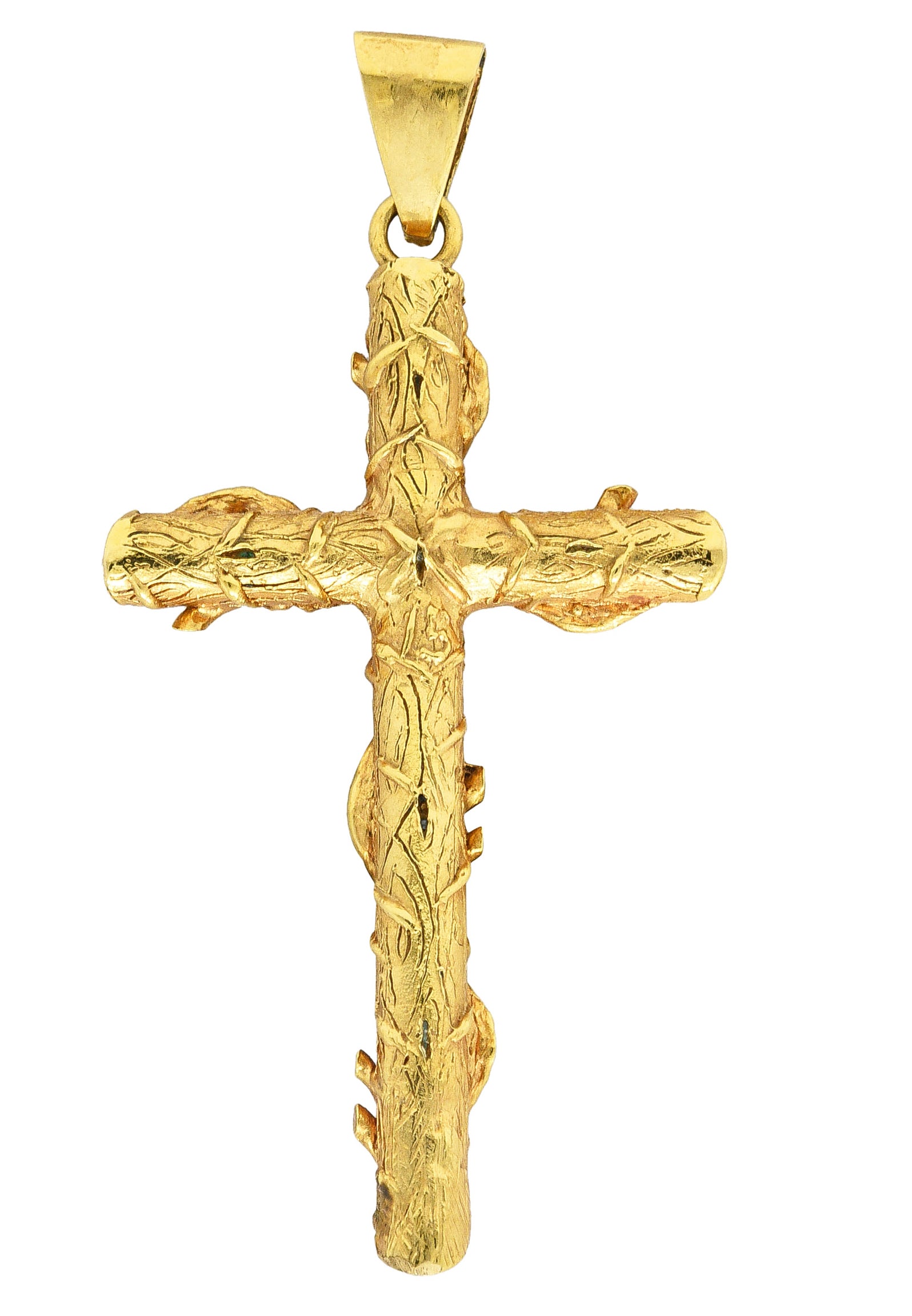 Antique Arts & Crafts 0.75 CTW Emerald 18 Karat Gold Cross PendantNecklace - Wilson's Estate Jewelry