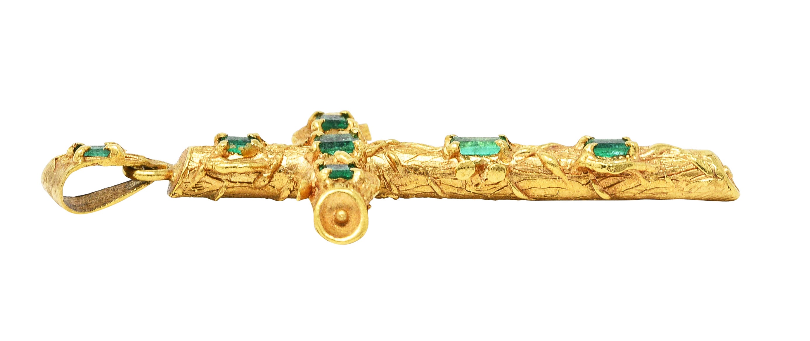 Antique Arts & Crafts 0.75 CTW Emerald 18 Karat Gold Cross PendantNecklace - Wilson's Estate Jewelry