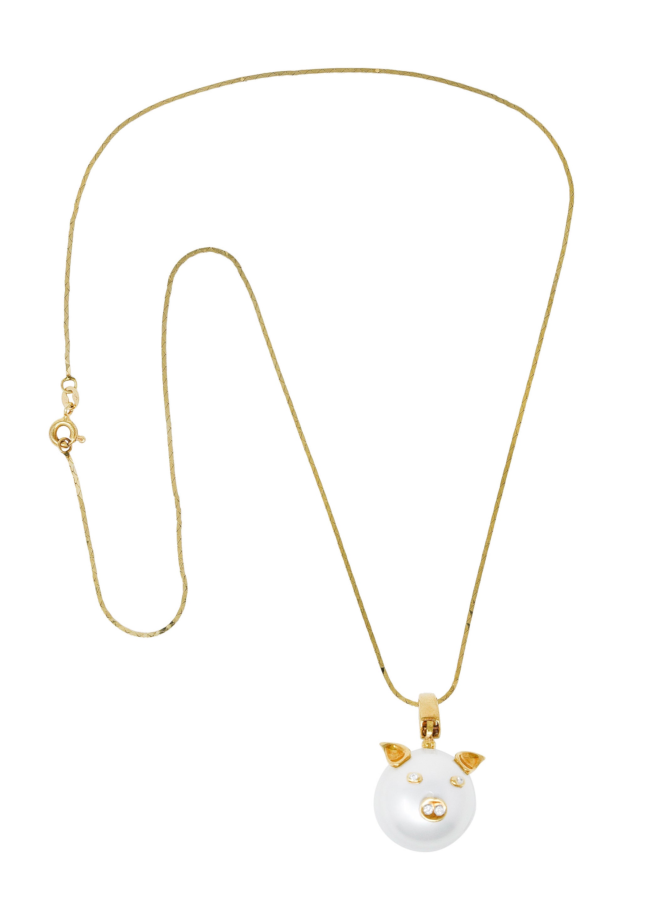 South Sea Pearl Diamond 18 Karat Yellow Gold Pig Pendant NecklaceNecklace - Wilson's Estate Jewelry
