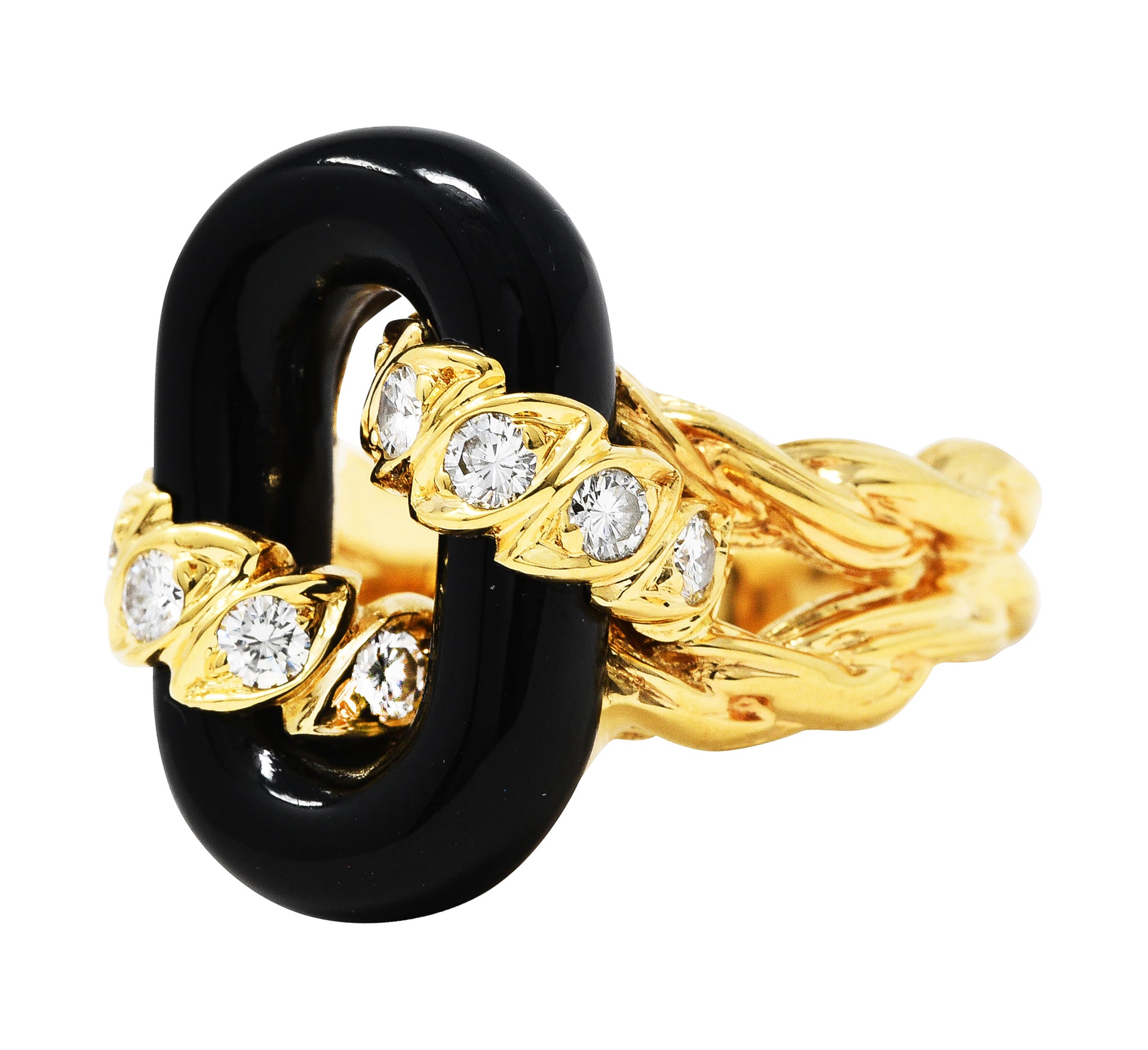 Van Cleef & Arpels Onyx Diamond 18 Karat Gold Linkage RingRing - Wilson's Estate Jewelry