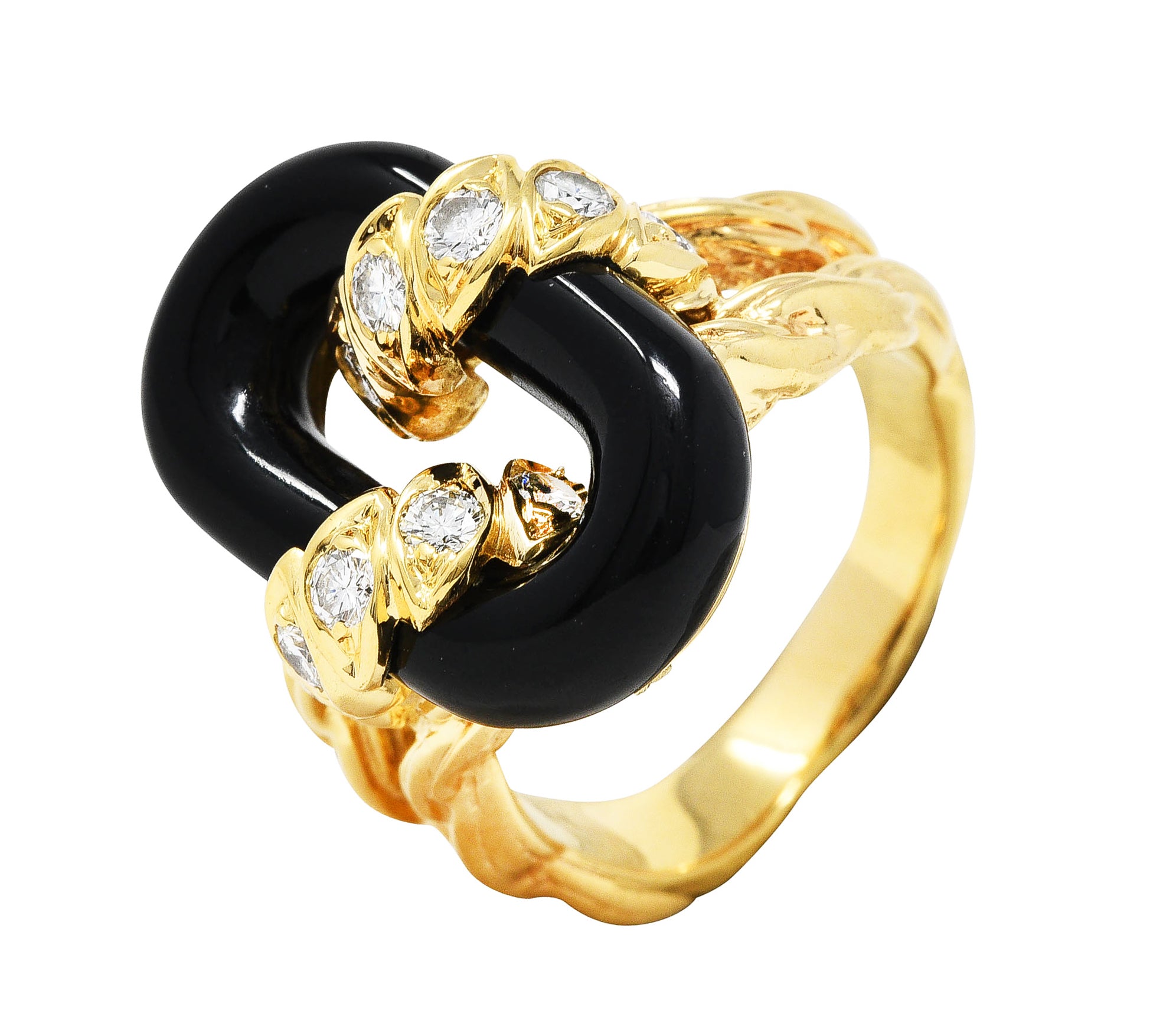 Van Cleef & Arpels Onyx Diamond 18 Karat Gold Linkage RingRing - Wilson's Estate Jewelry