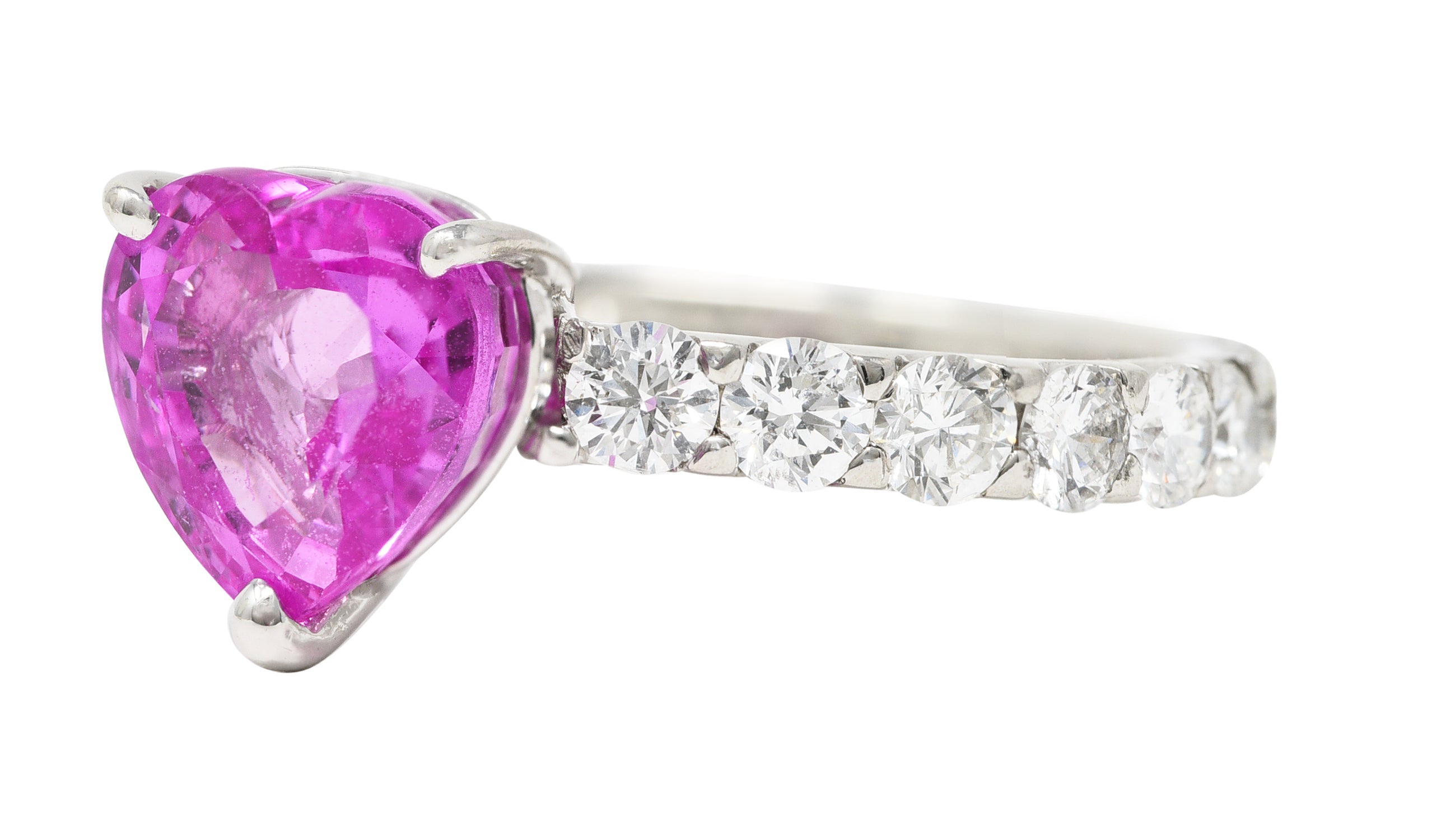 Contemporary 3.88 CTW Pink Sapphire Diamond Platinum Heart Ring Wilson's Estate Jewelry