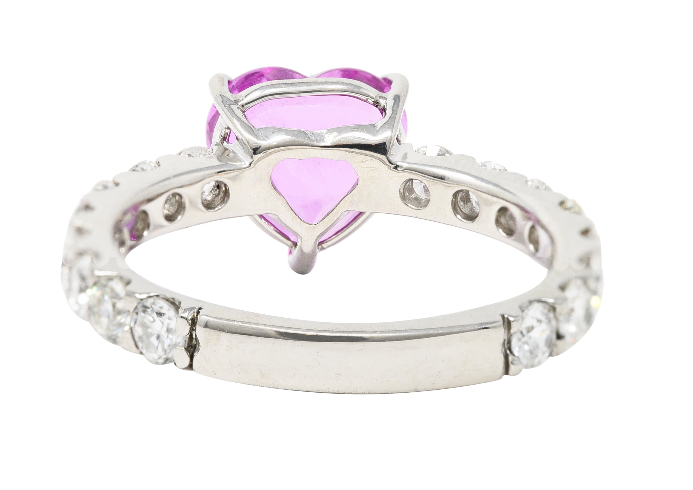 Contemporary 3.88 CTW Pink Sapphire Diamond Platinum Heart Ring Wilson's Estate Jewelry