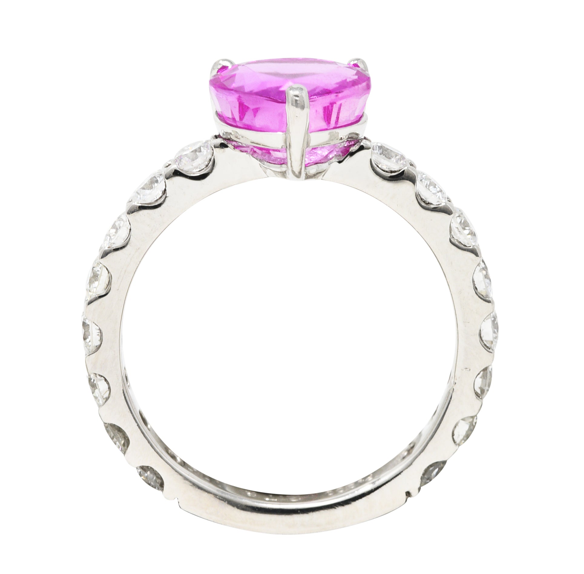 Contemporary 3.88 CTW Pink Sapphire Diamond Platinum Heart Ring Wilson's Estate Jewelry