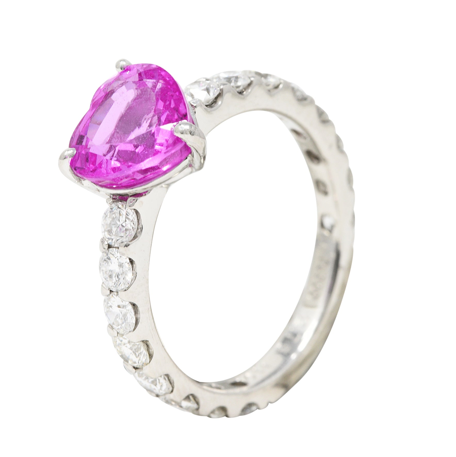 Contemporary 3.88 CTW Pink Sapphire Diamond Platinum Heart Ring Wilson's Estate Jewelry