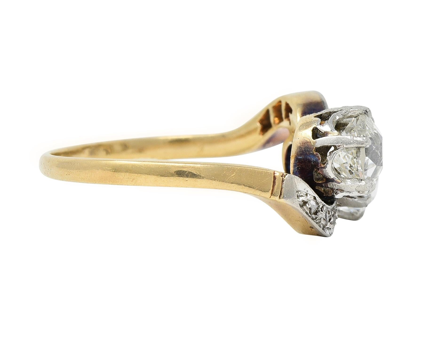 Edwardian 1.74 CTW Old Mine Cut Diamond Platinum 18 Karat Yellow Gold Ring