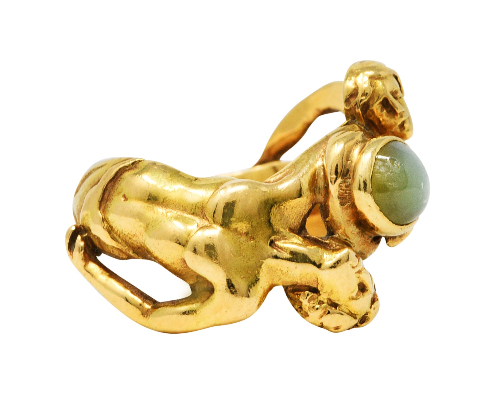 Art Nouveau Cat's Eye Chrysoberyl 18 Karat Gold Unisex Figural Band RingRing - Wilson's Estate Jewelry