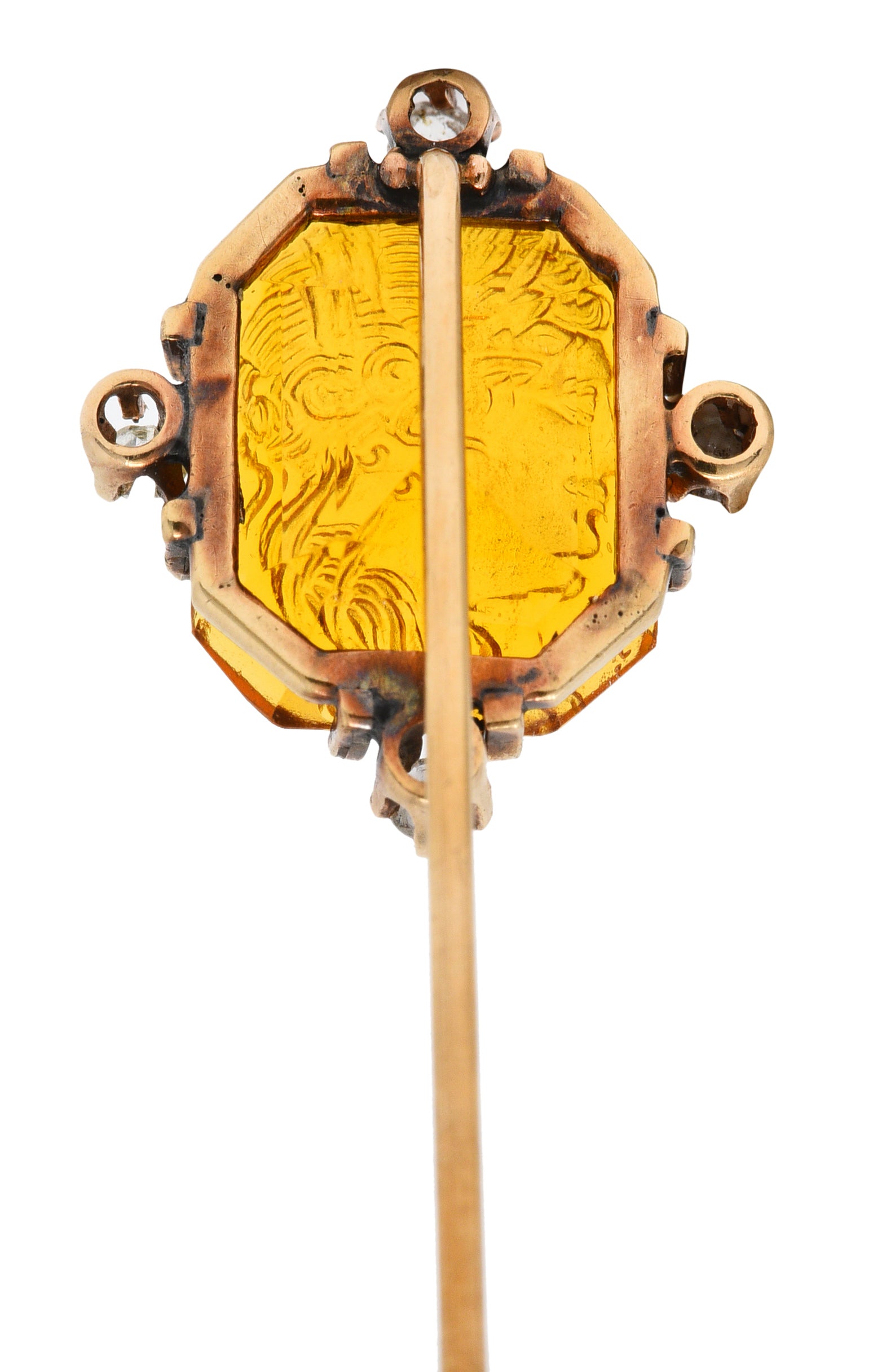 Victorian Glass Intaglio 14 Karat Gold Hellenistic StickpinStick Pin - Wilson's Estate Jewelry