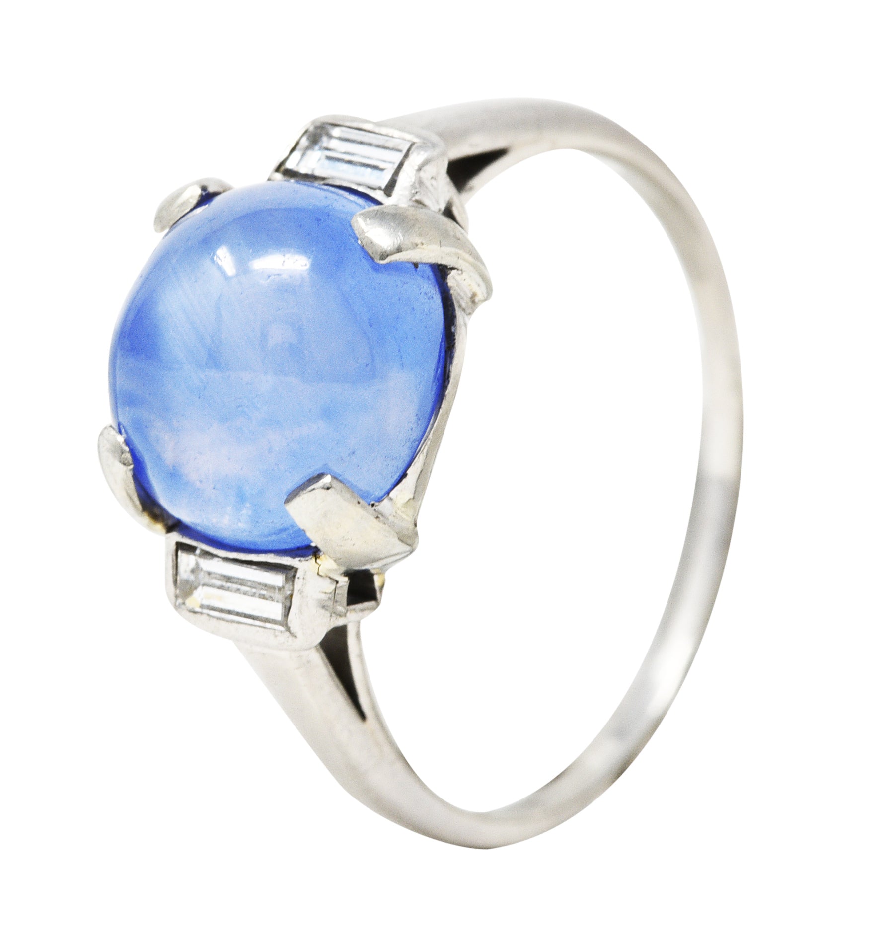 1950's Mid-Century 8.24 CTW Star Sapphire Cabochon Diamond Platinum Vintage Gemstone Ring Wilson's Estate Jewelry