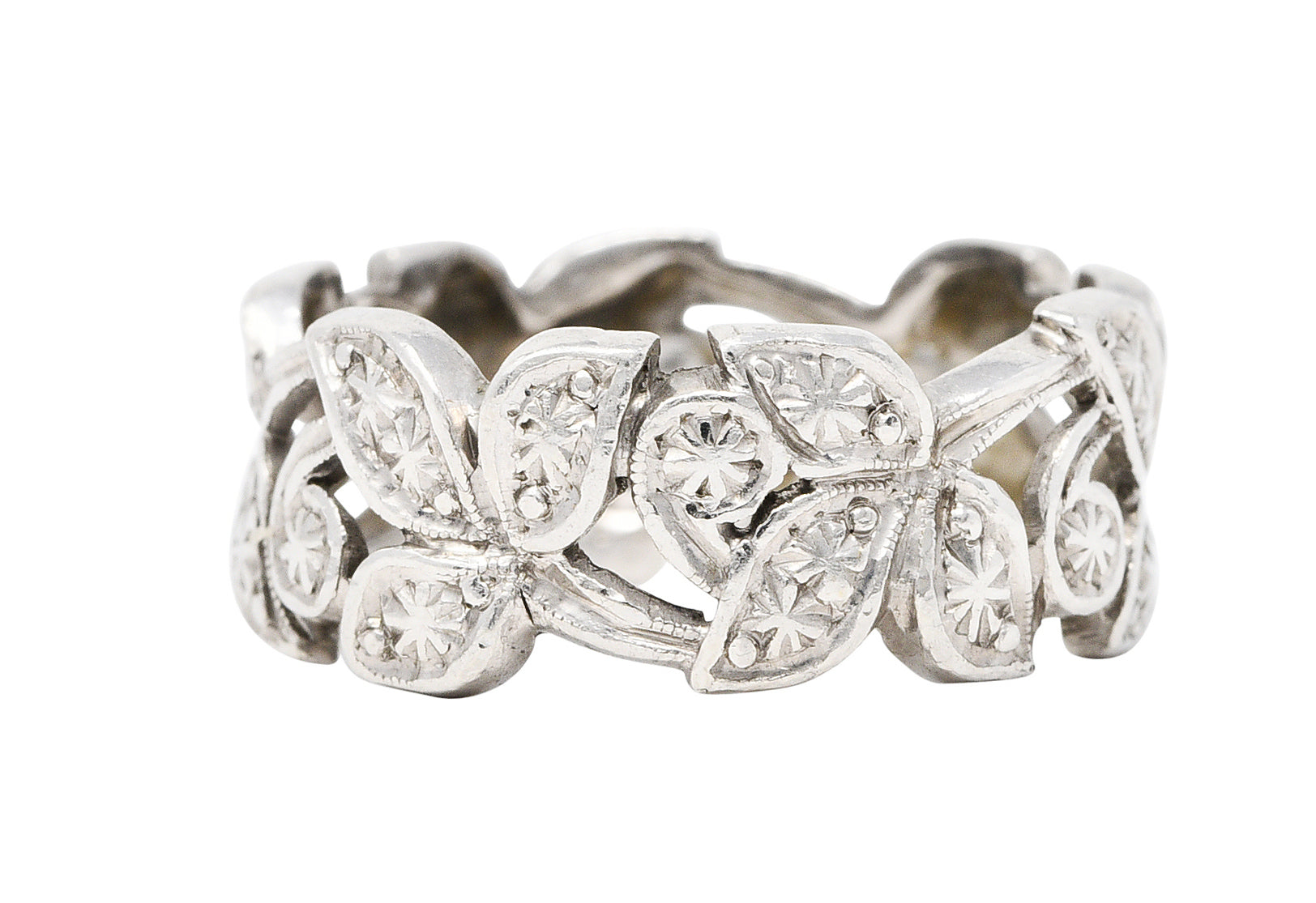 Art Deco Diamond Platinum Ivy Eternity Band RingRing - Wilson's Estate Jewelry