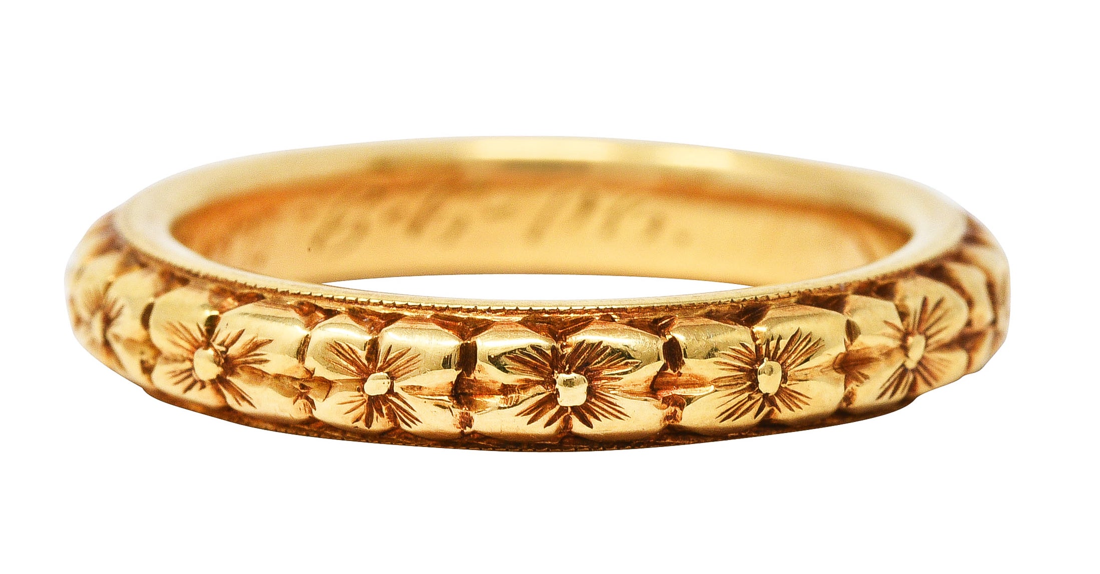 1906 Edwardian 18 Karat Yellow Gold Orange Blossom Band Ring Wilson's Antique & Estate Jewelry