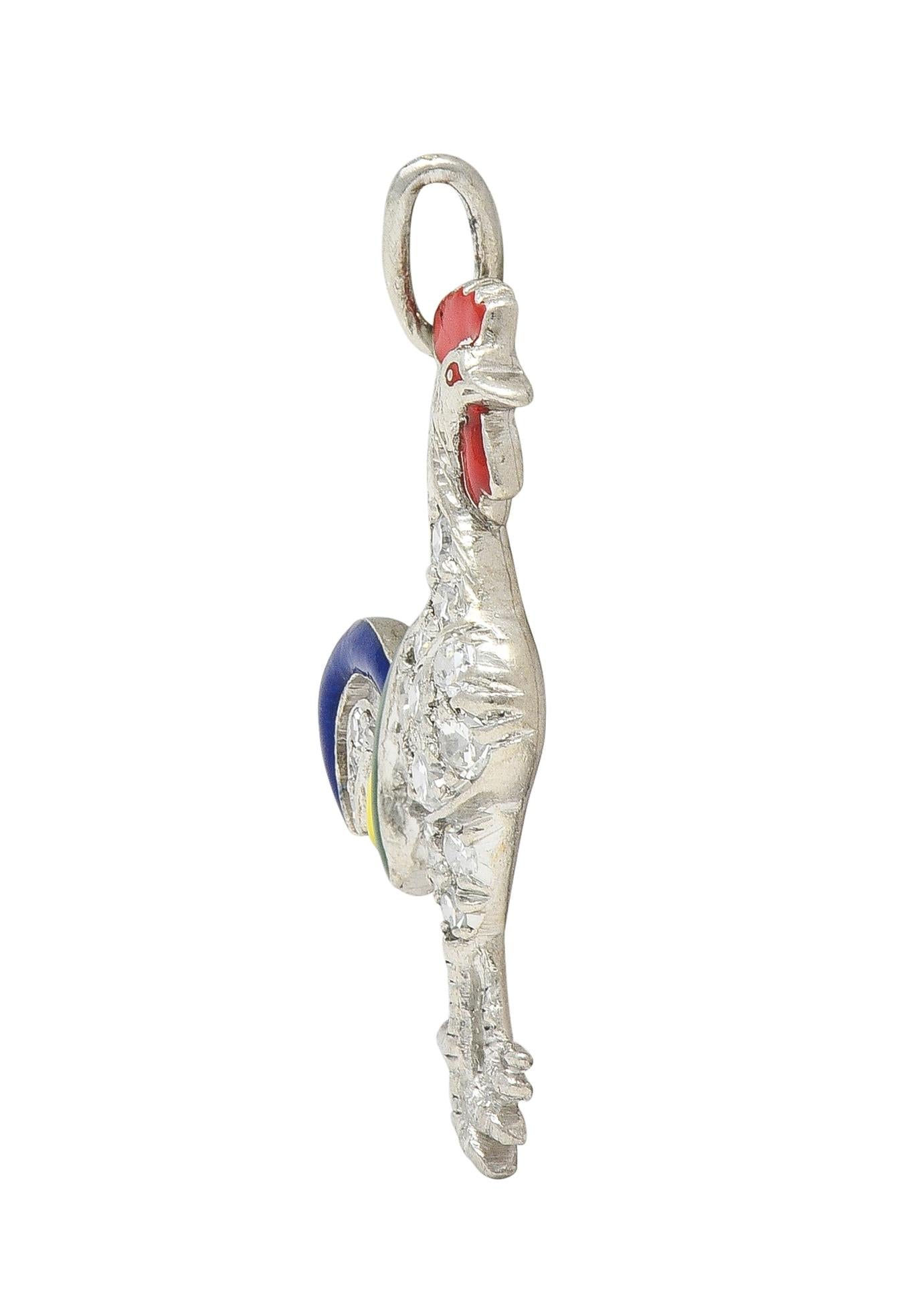 Art Deco Diamond Enamel Platinum Rooster Vintage Charm