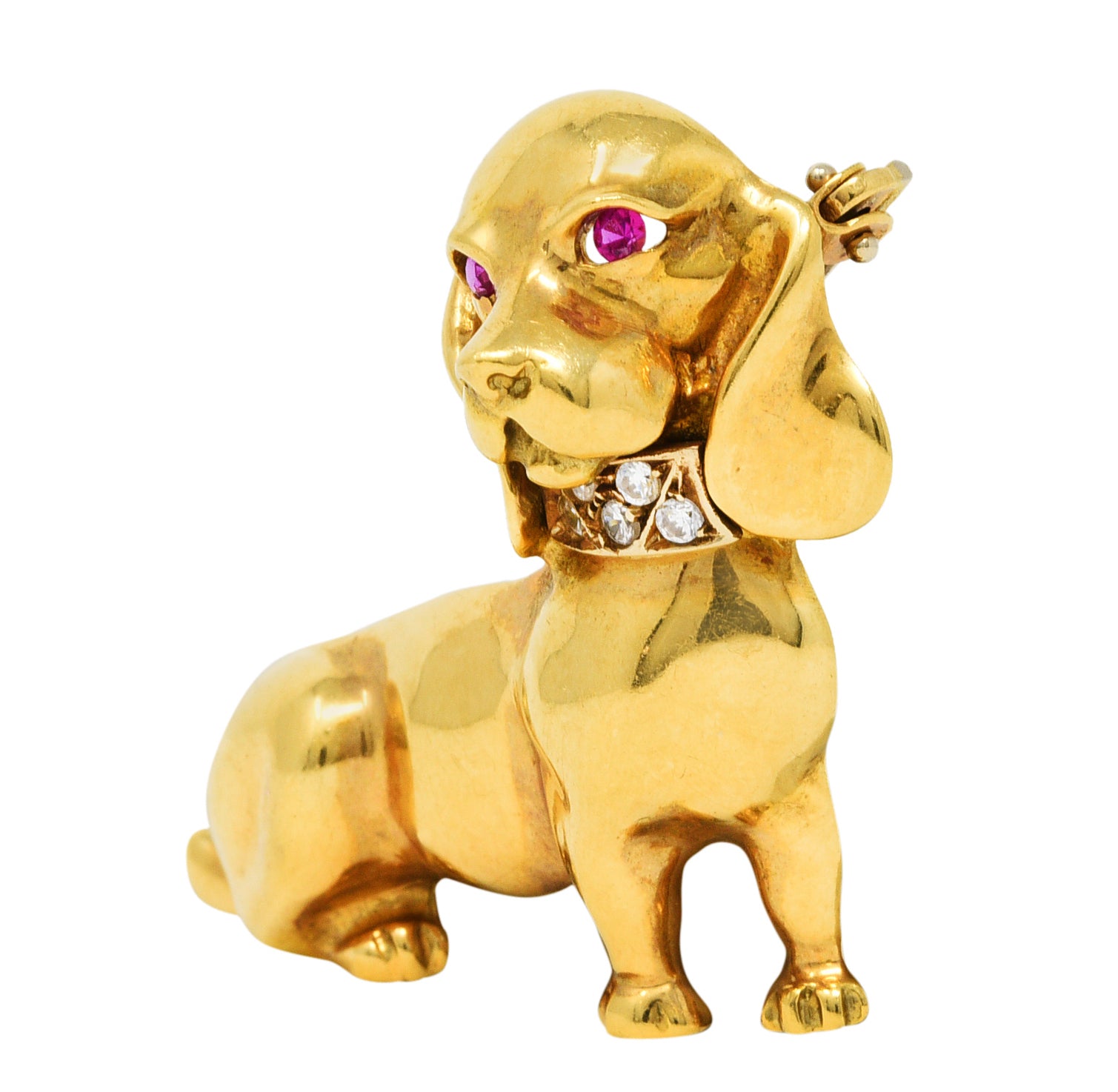 1970's Italian Vintage Ruby Diamond Dachshund Dog BroochBrooch - Wilson's Estate Jewelry